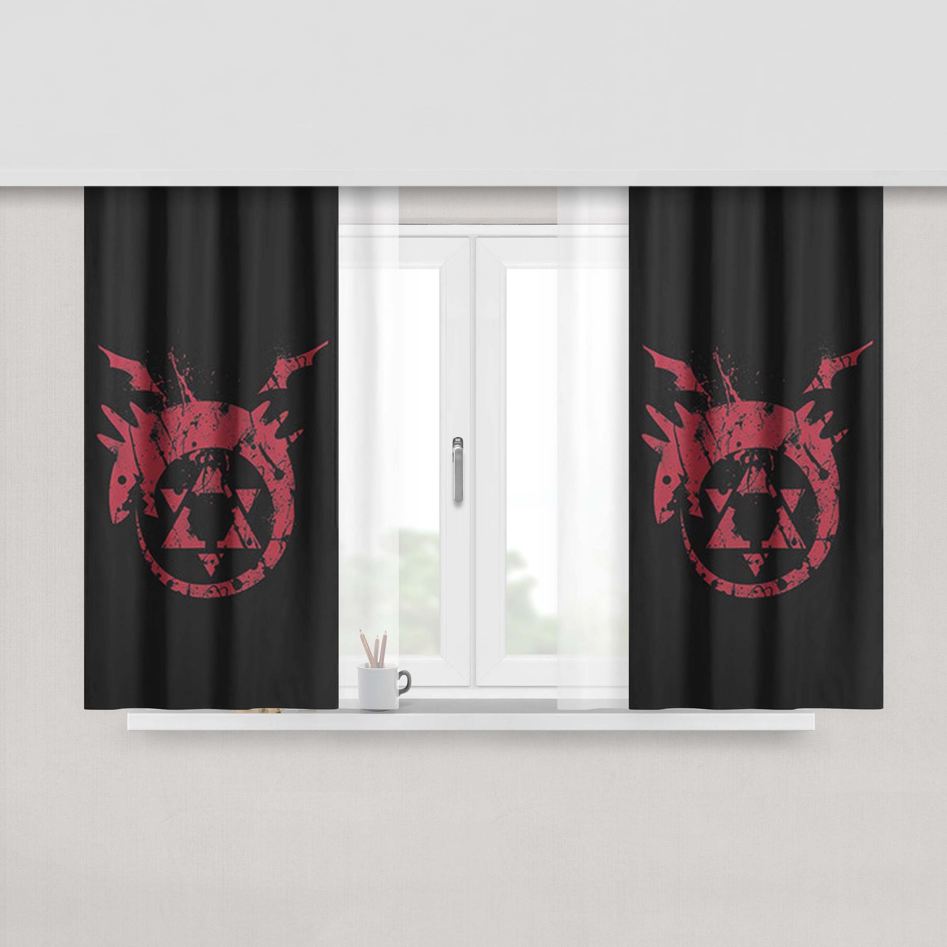 Homunculus Logo Red Peach Skin Window Curtains