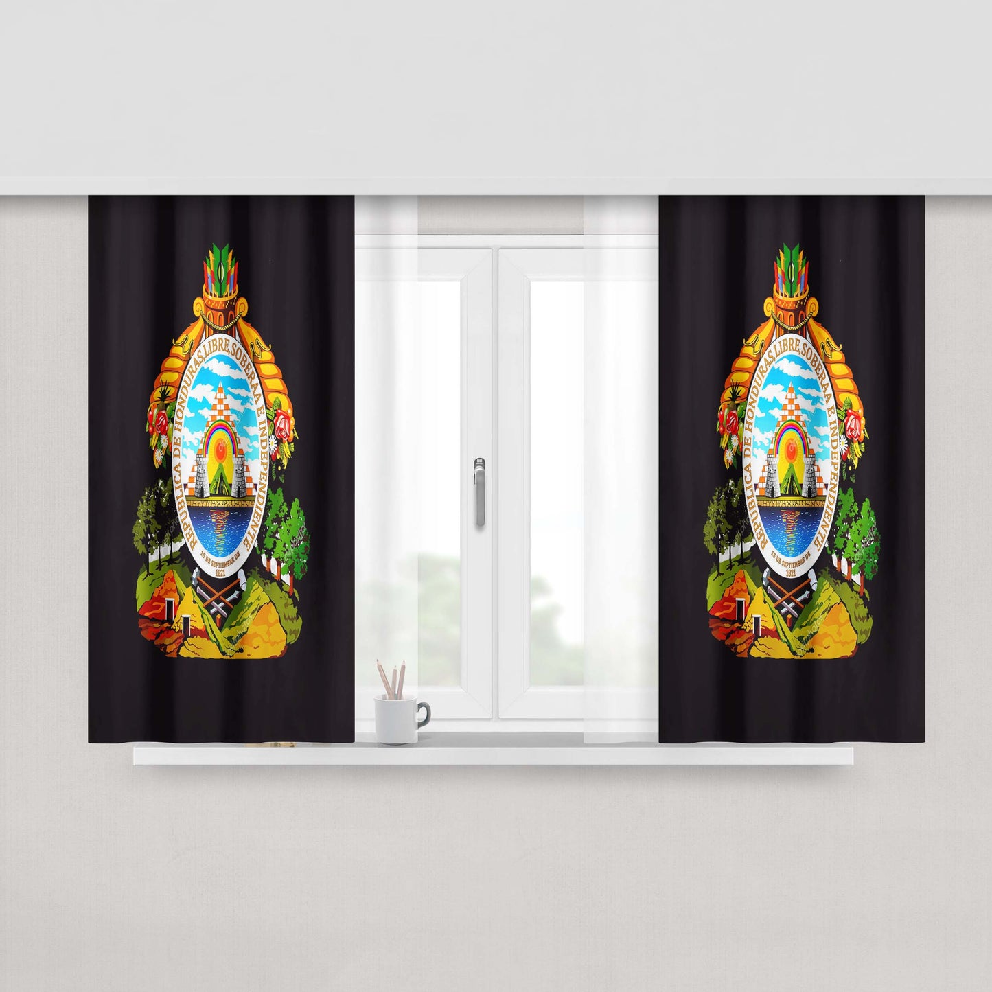 Honduras Symbol Coat Of Arms Peach Skin Window Curtains