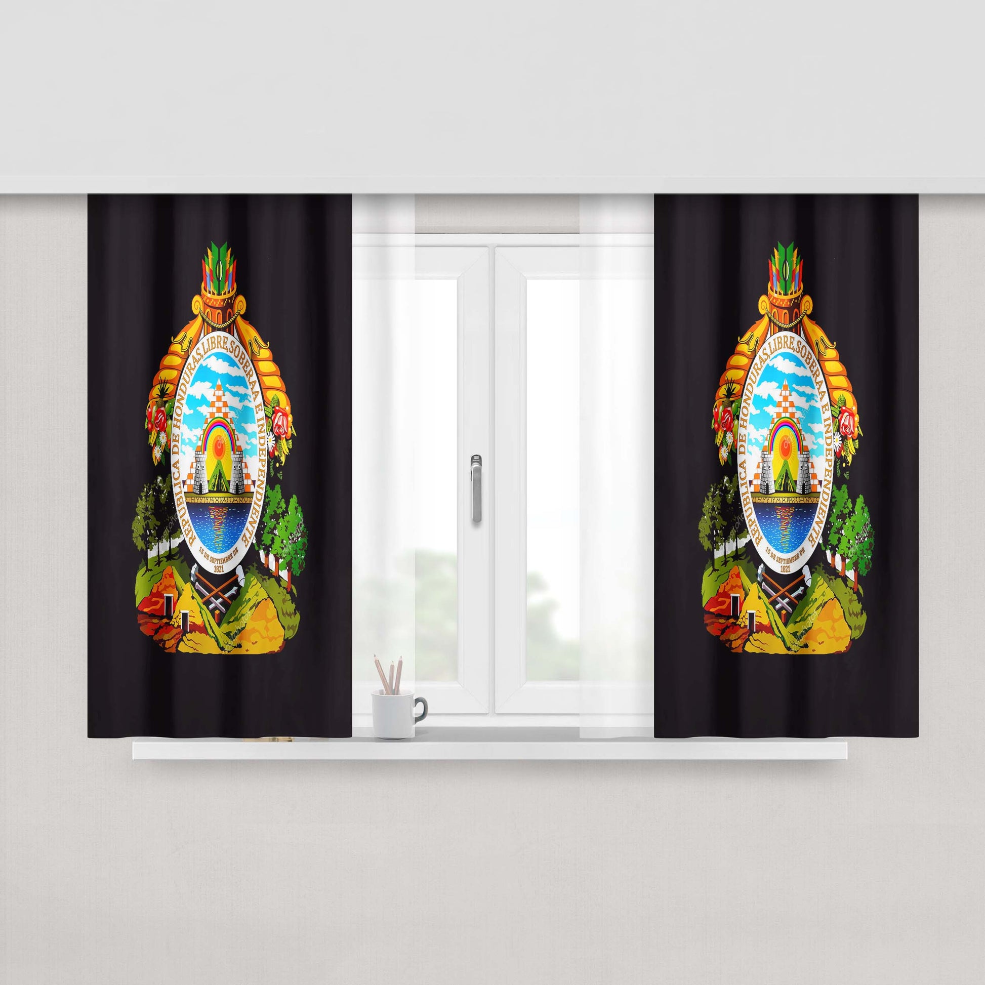 Honduras Symbol Coat Of Arms Peach Skin Window Curtains