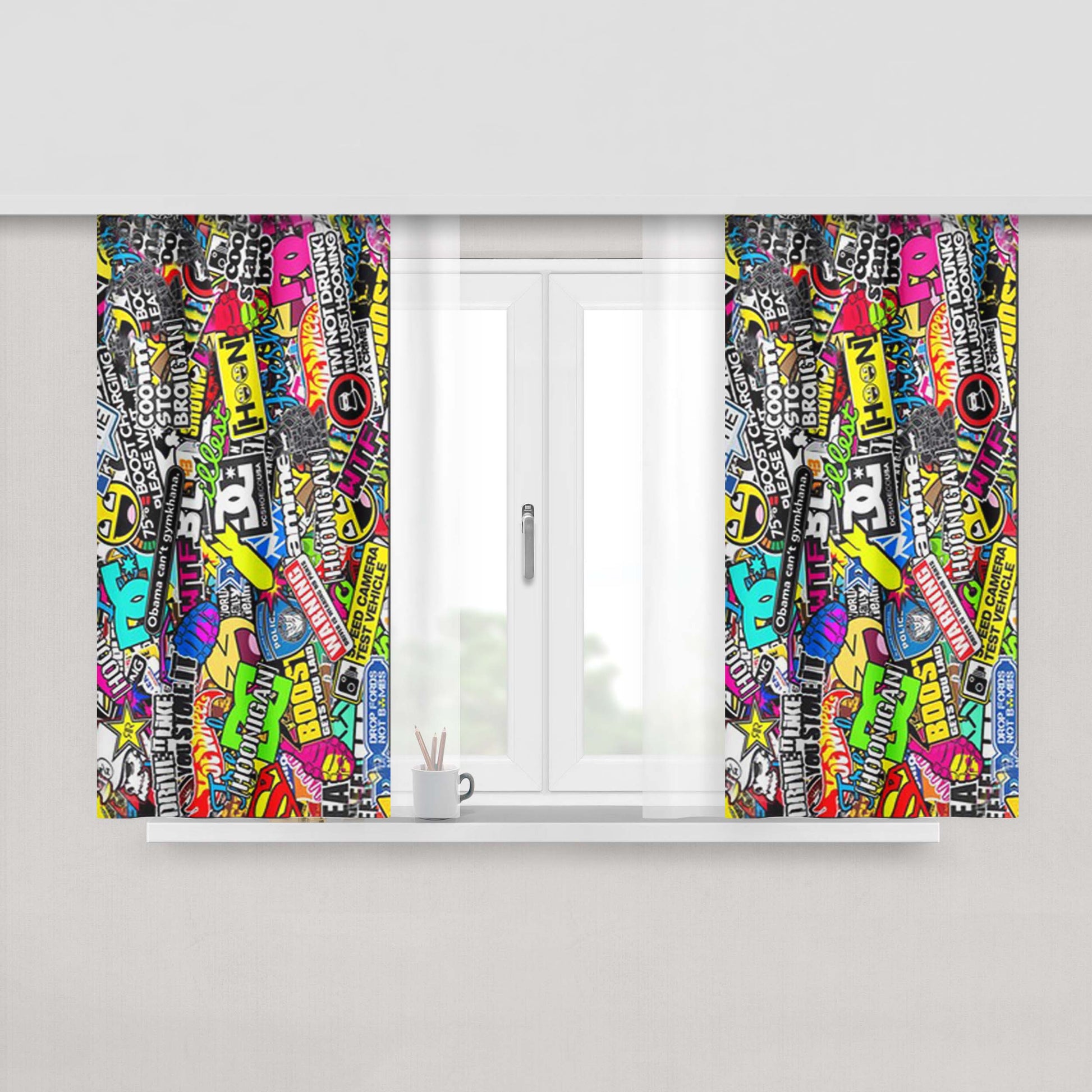 Hoonigan Sticker Boombing Peach Skin Window Curtains