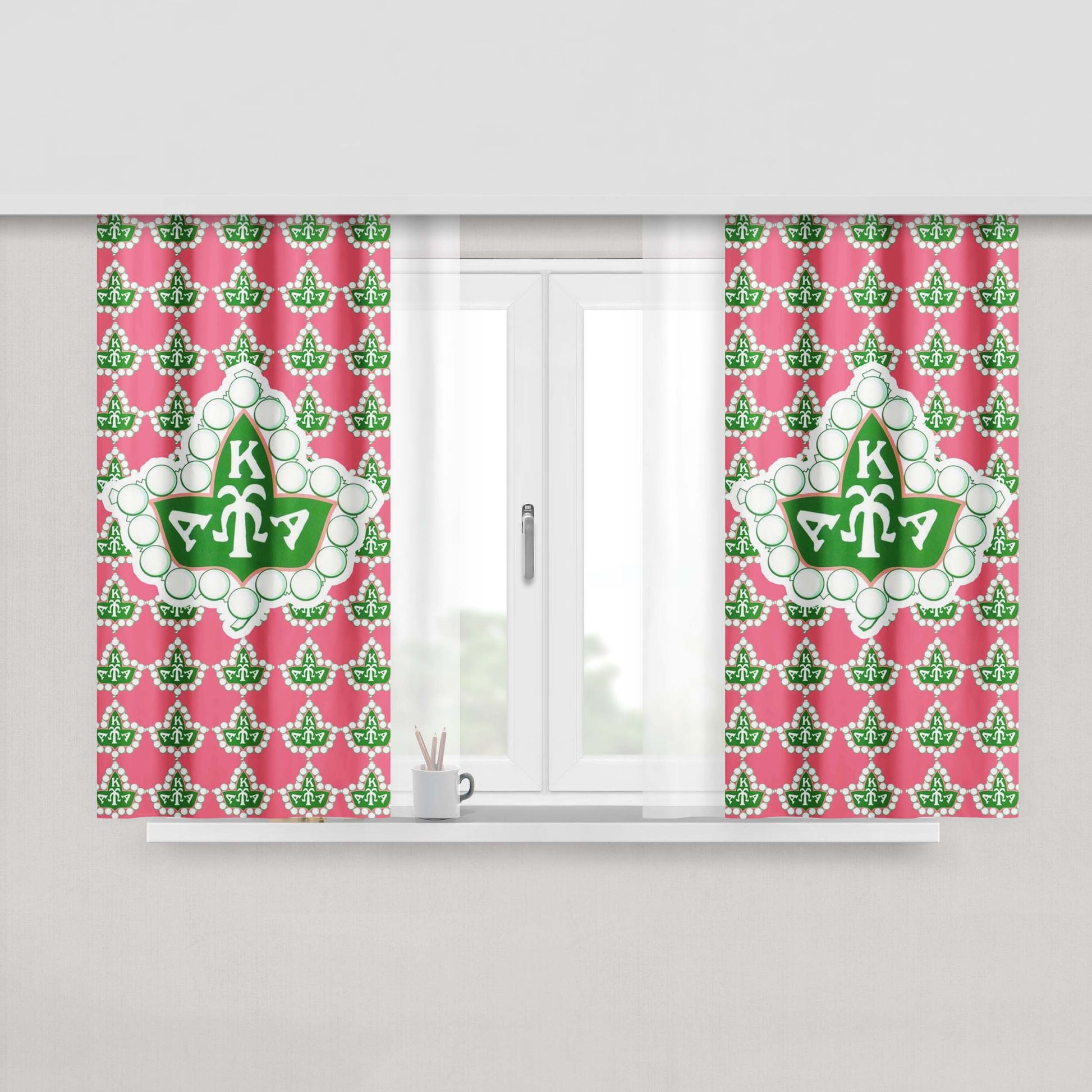 Hot Aka Pink And Green Peach Skin Window Curtains