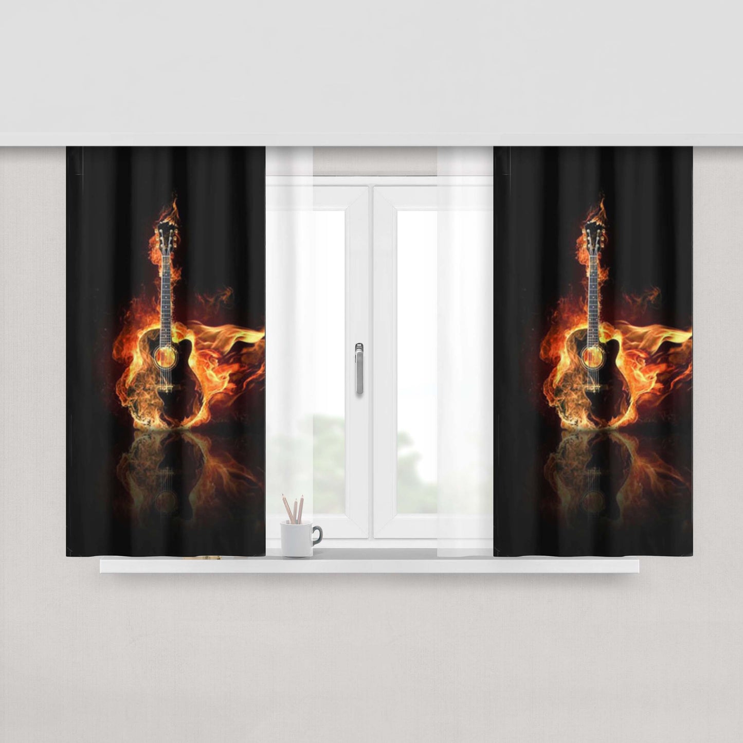Hot Guitar Flame Peach Skin Window Curtains
