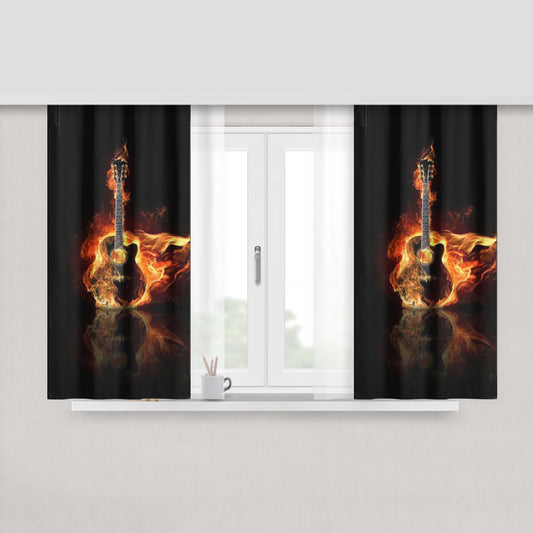 Hot Guitar Flame Peach Skin Window Curtains