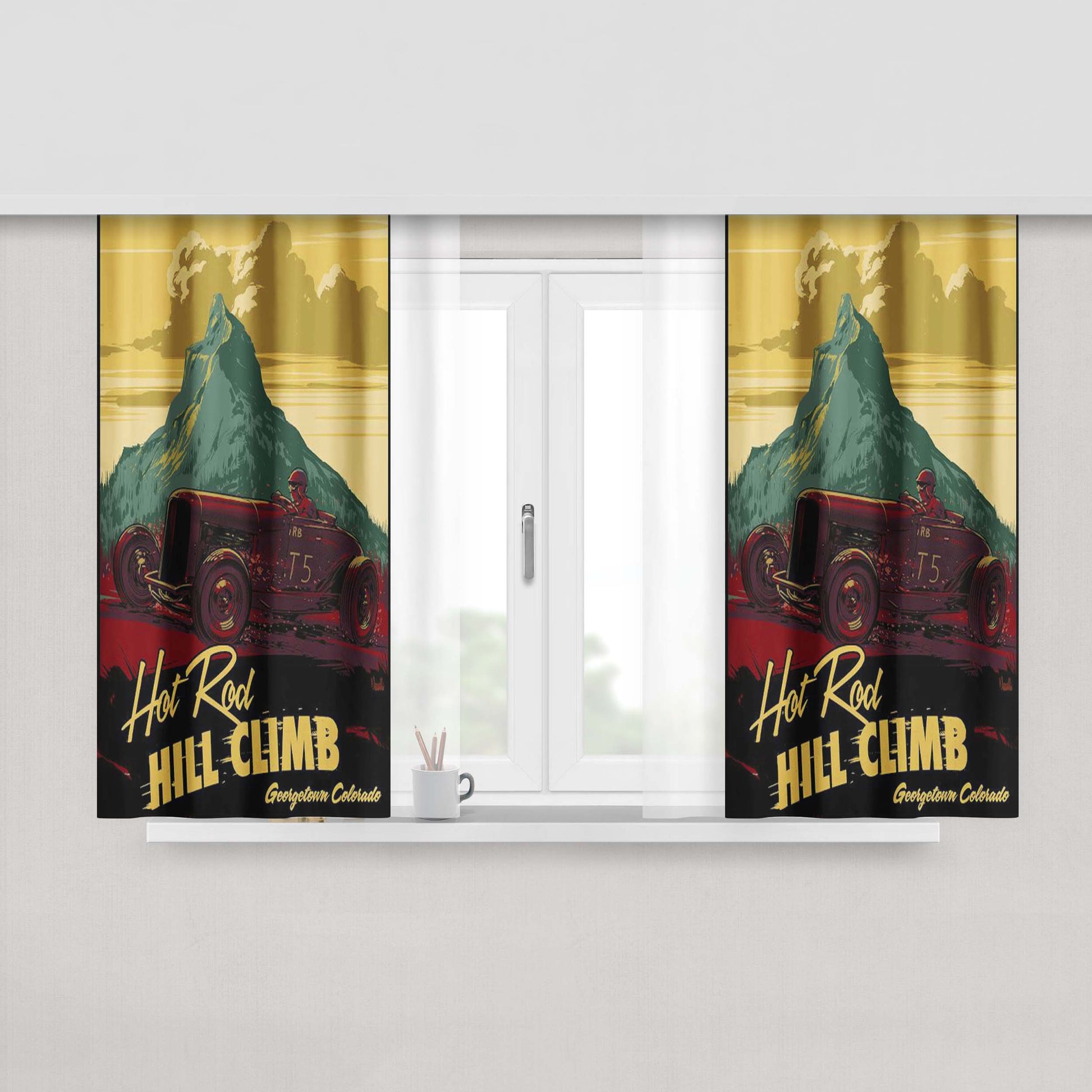 Hot Rod Hill Climb Peach Skin Window Curtains