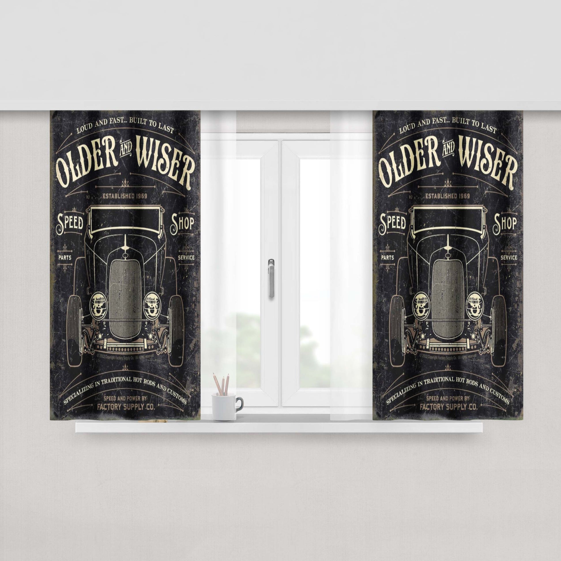 Hot Rods Factory Vintage Retro Peach Skin Window Curtains