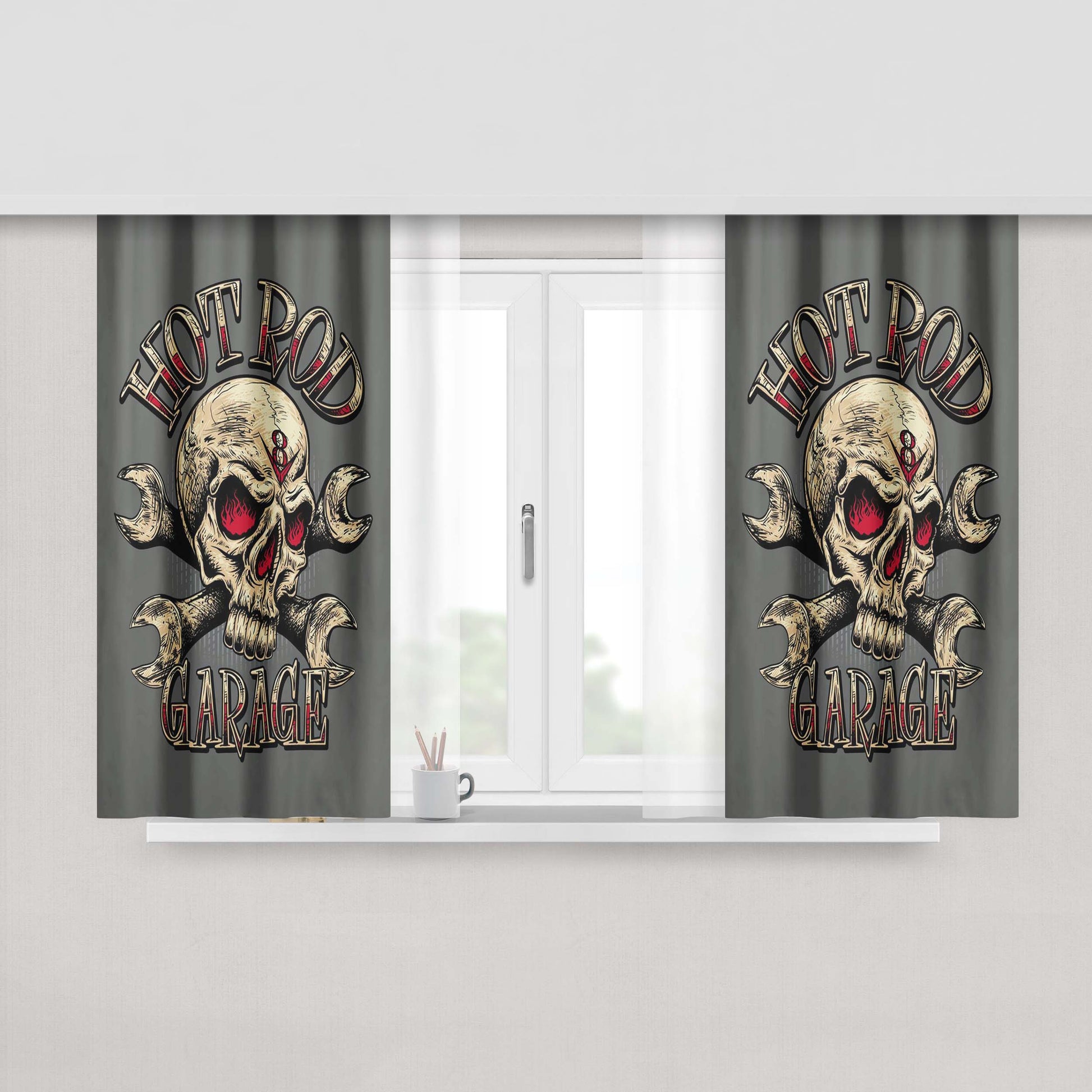Hotrod Garage Peach Skin Window Curtains