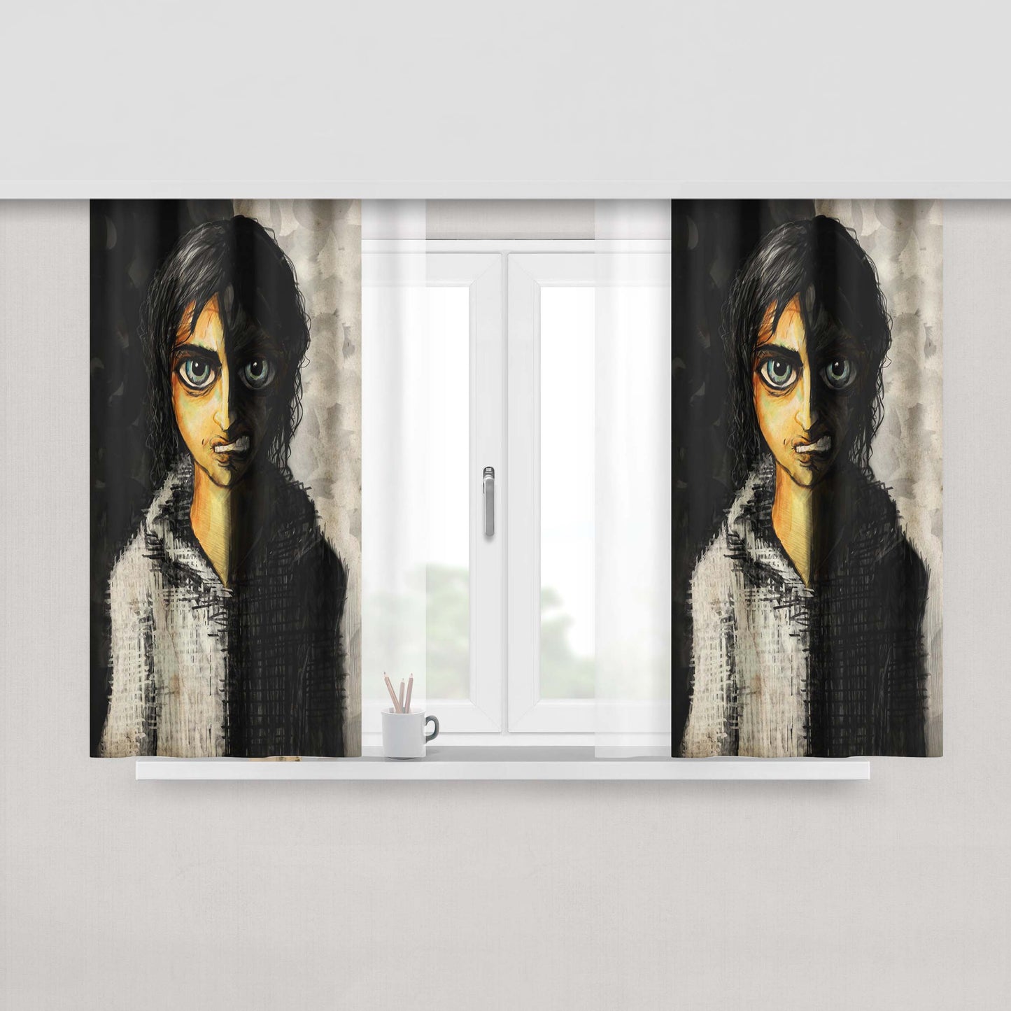 House Of Black And White Peach Skin Window Curtains