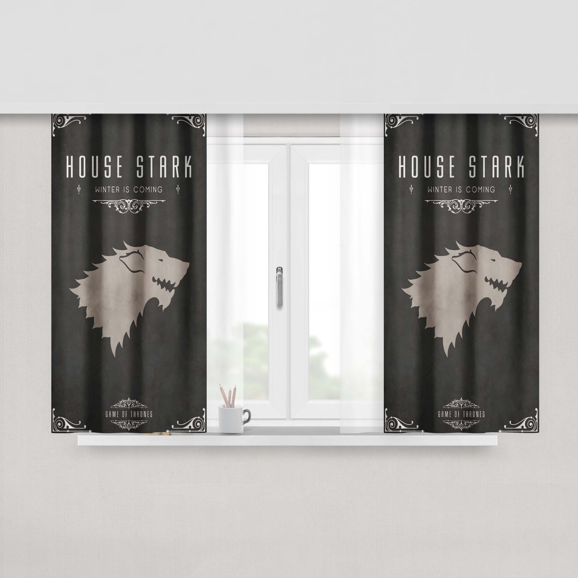 House Stark Winter Is Coming Stark Games Of Thrones Wallpaper Peach Skin Window Curtains