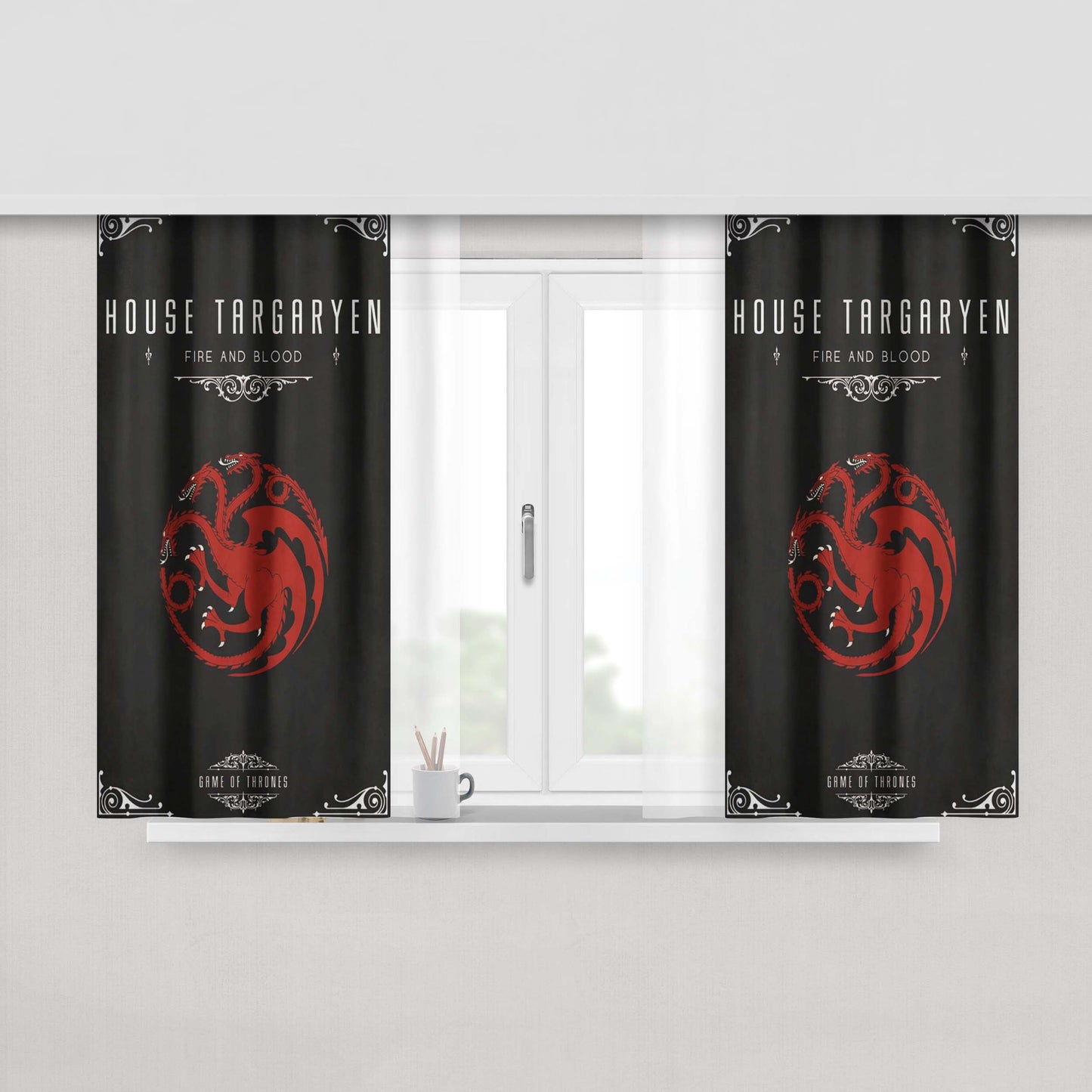 House Targayen Fire And Blood Games Of Thrones Wallpaper Peach Skin Window Curtains