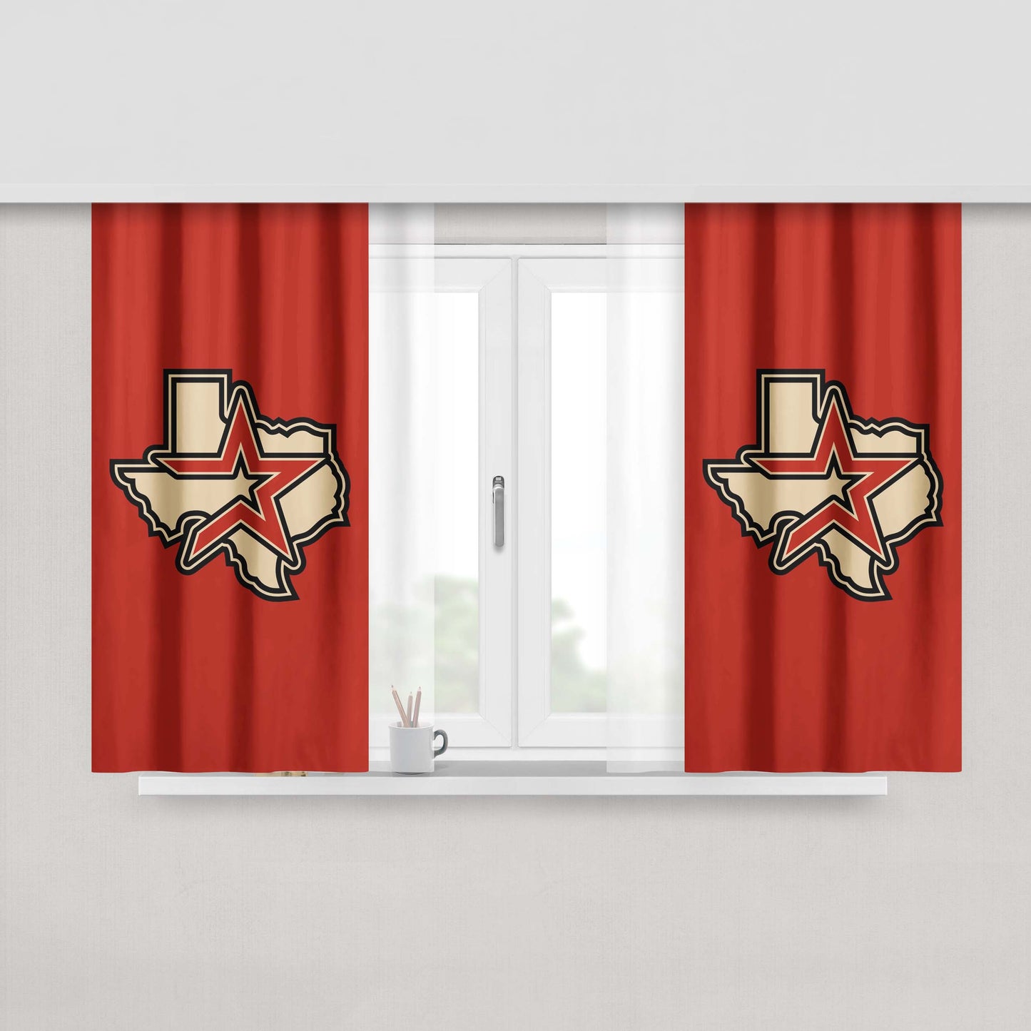 Houston Astros Baseball Logo Peach Skin Window Curtains