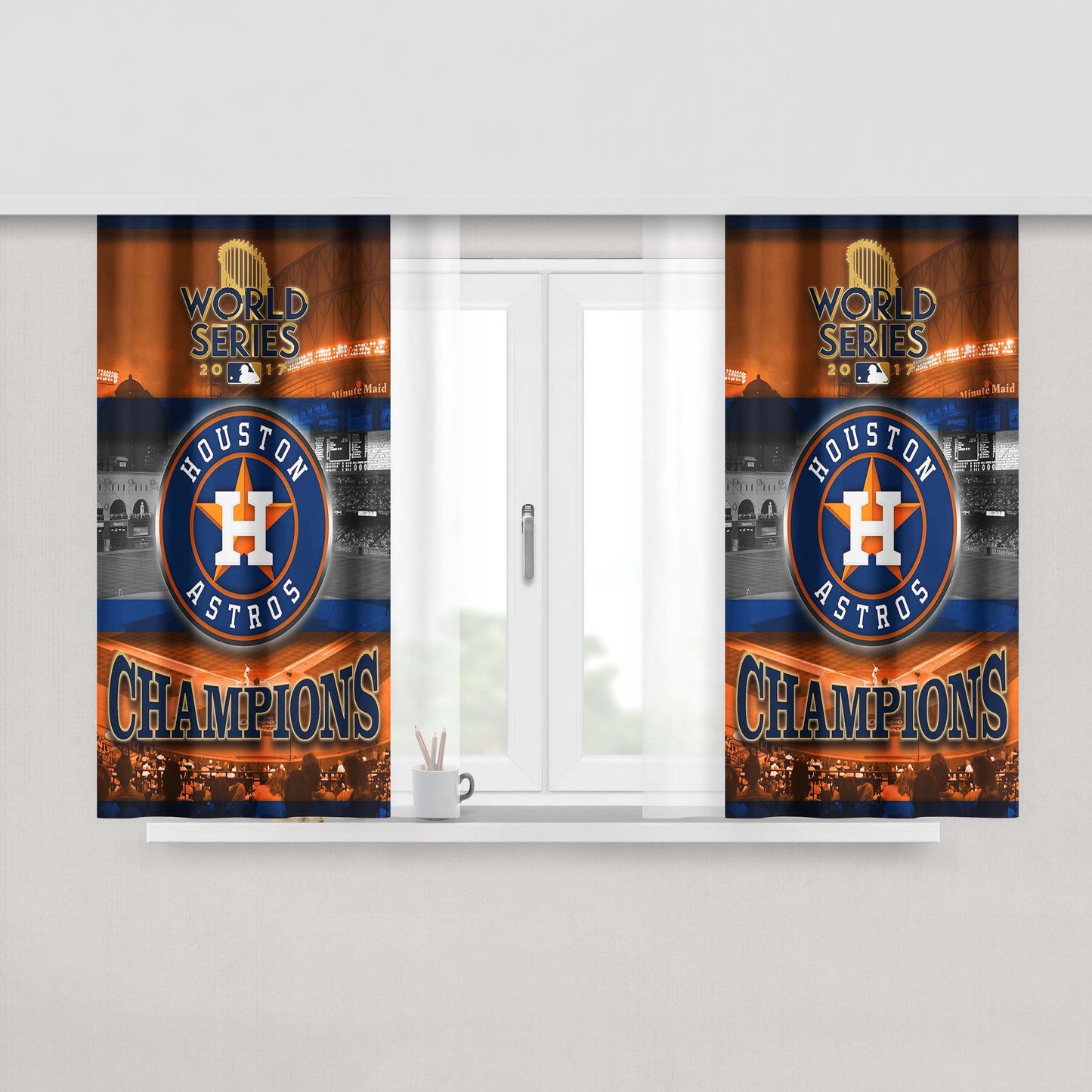 Houston Astros Champion World Series Peach Skin Window Curtains