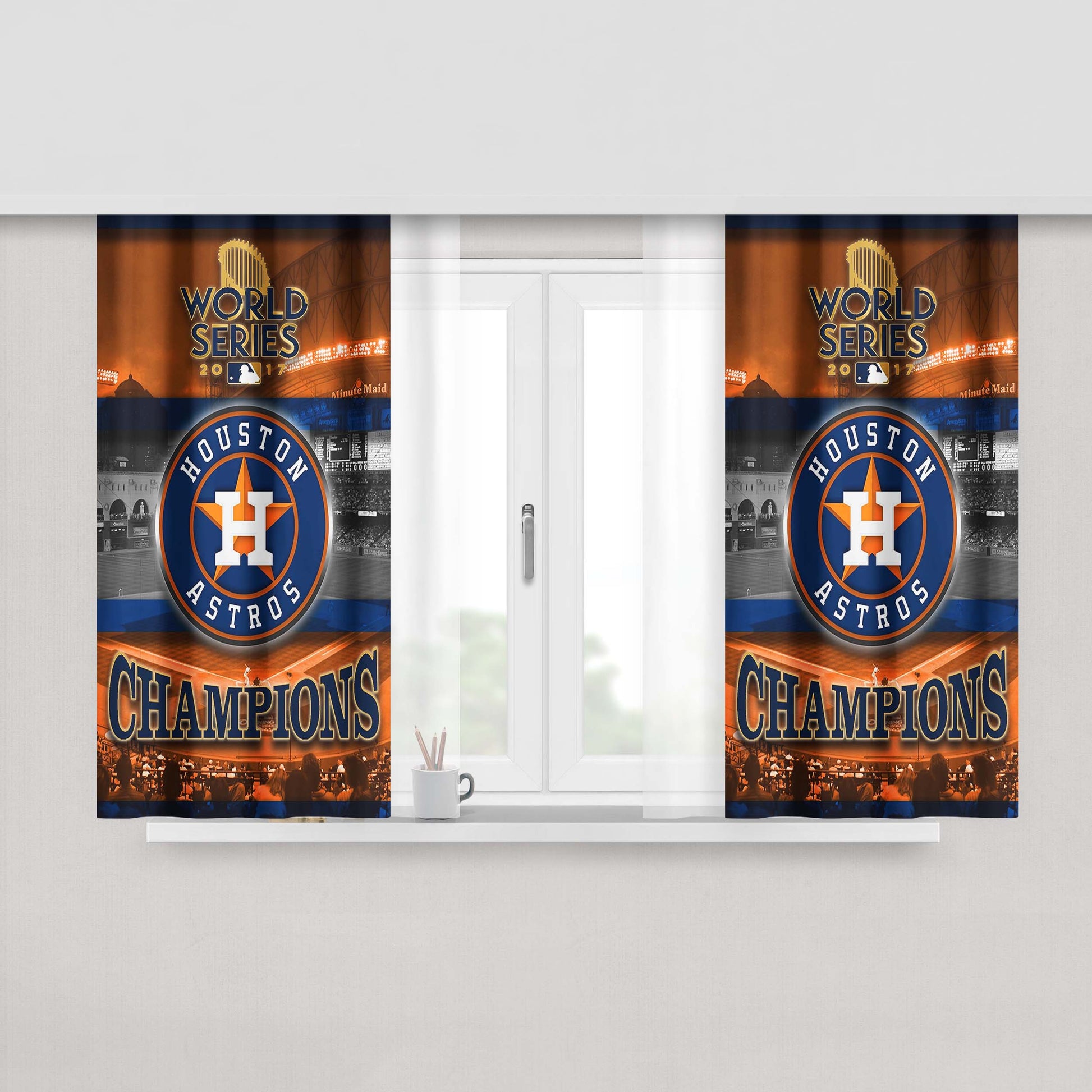 Houston Astros Champion World Series Peach Skin Window Curtains
