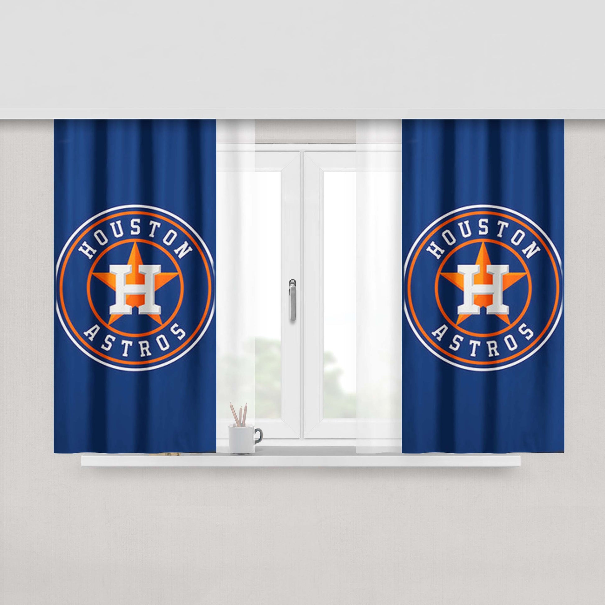 Houston Astros Logo Blue Peach Skin Window Curtains