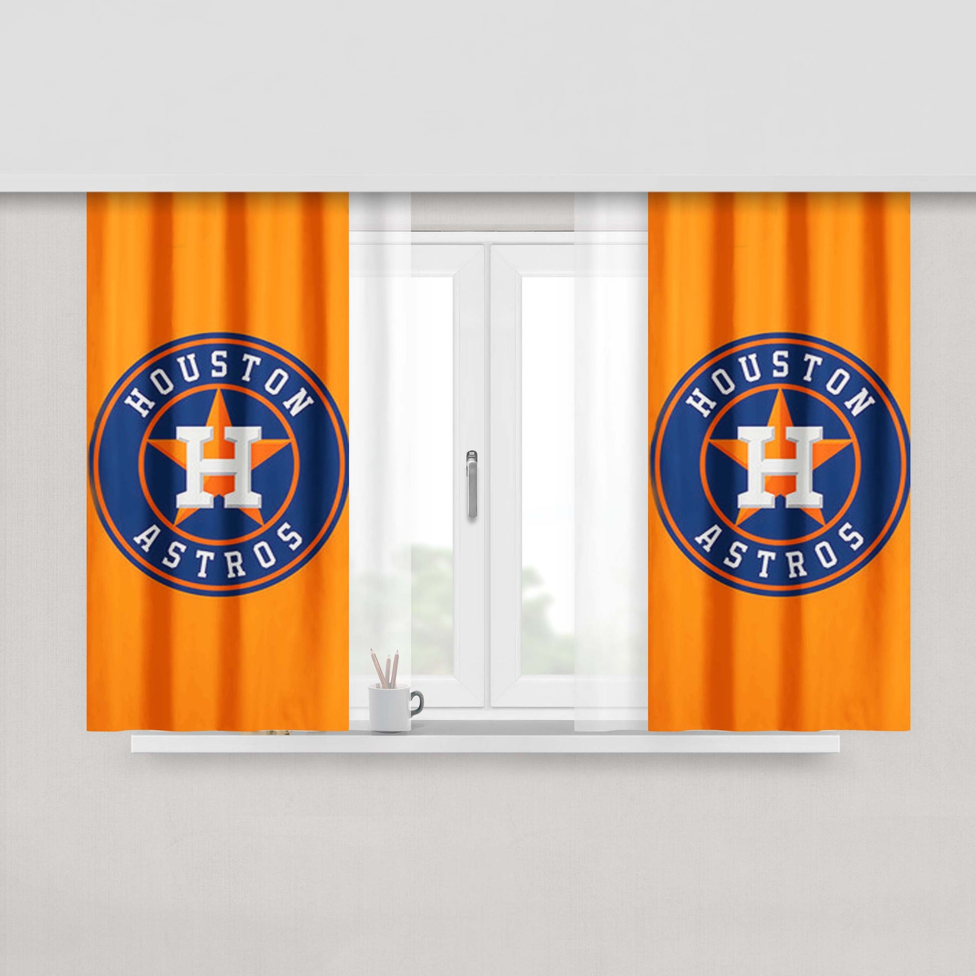 Houston Astros Logo Orange Peach Skin Window Curtains