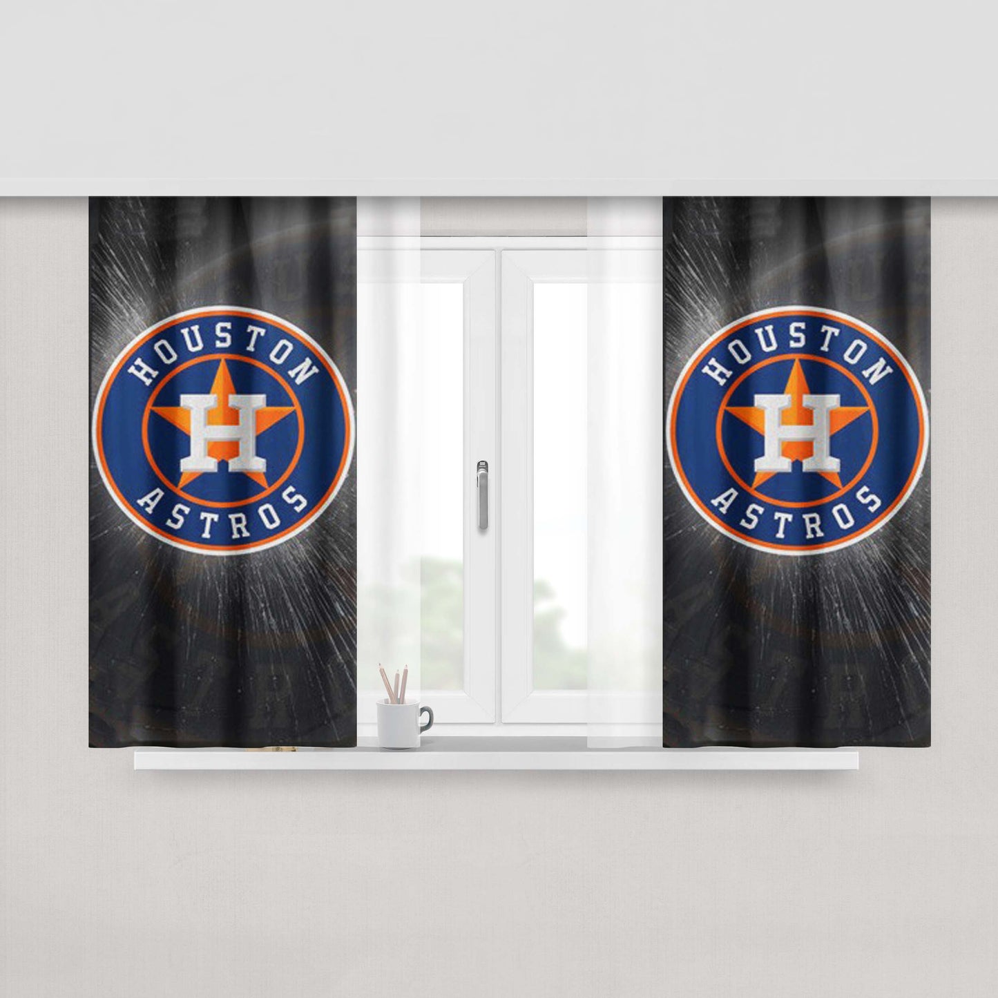 Houston Astros Mlb Sport Logo Peach Skin Window Curtains