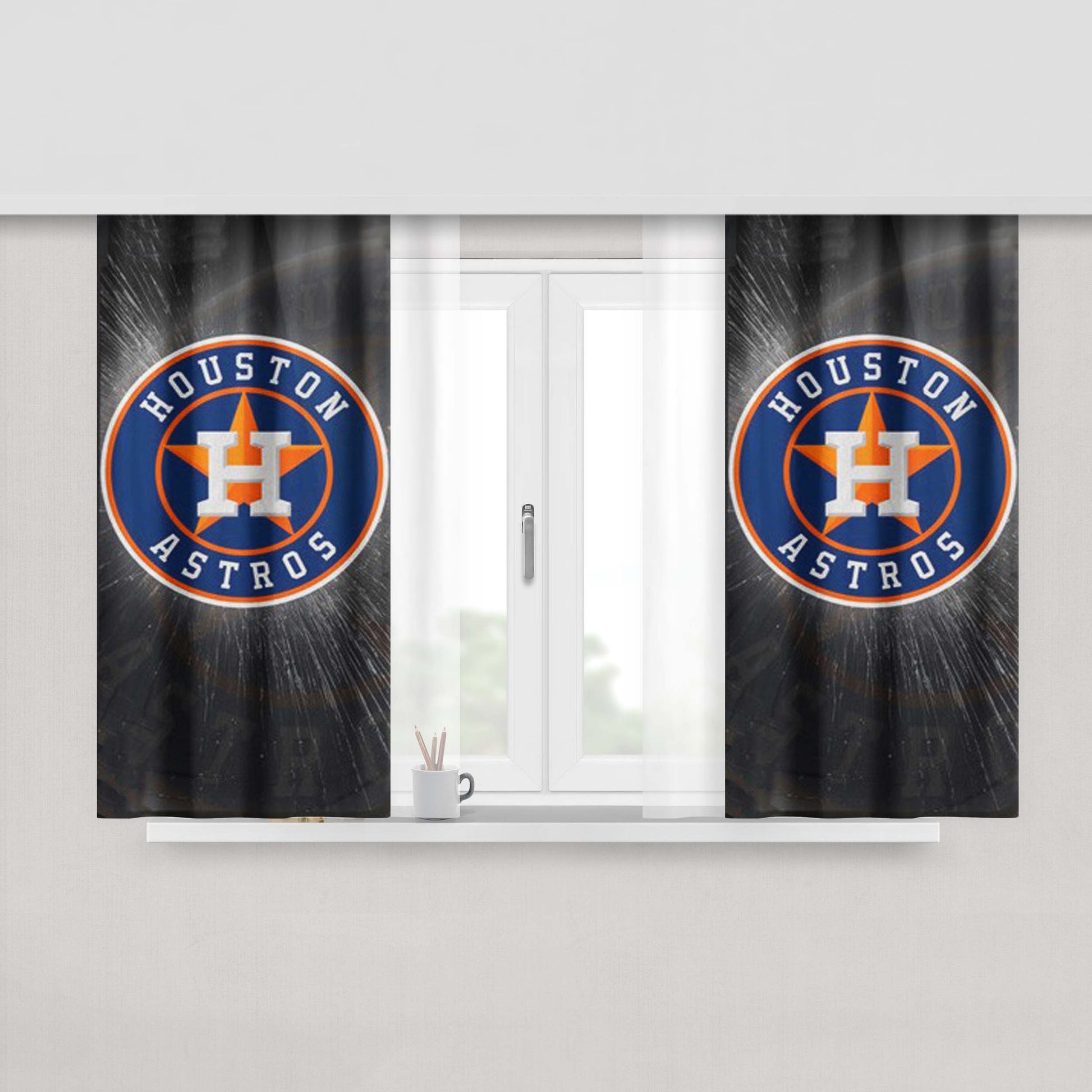 Houston Astros Mlb Sport Logo Peach Skin Window Curtains