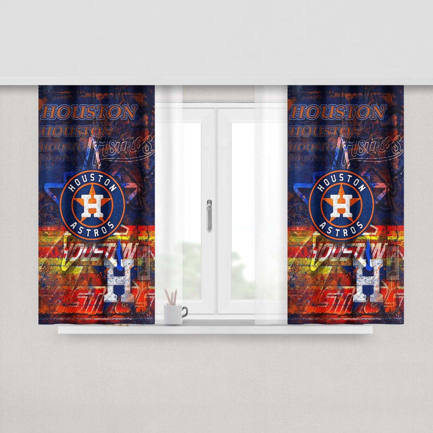 Houston Astros Wall Paint Peach Skin Window Curtains