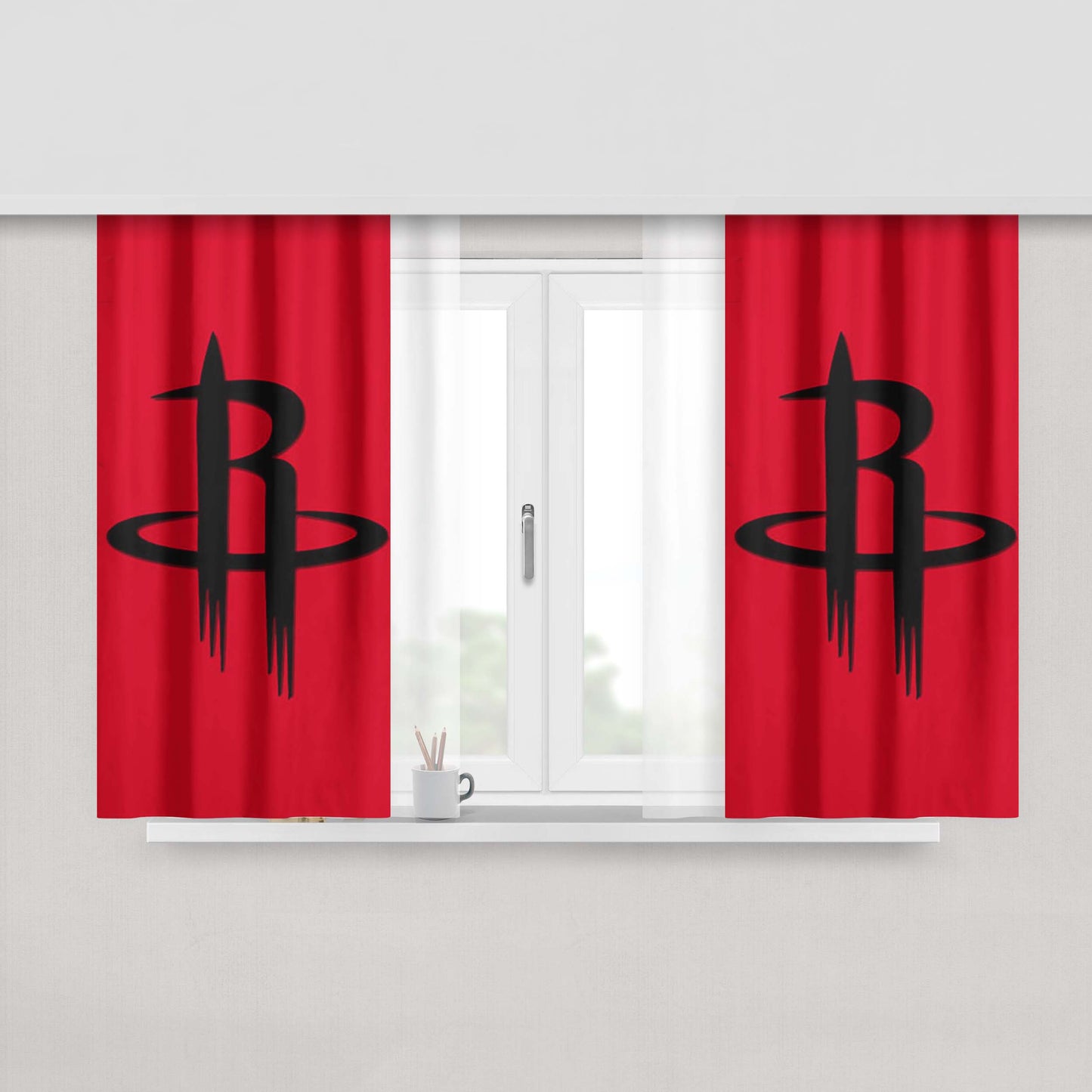 Houston Rockets Logo Red Peach Skin Window Curtains