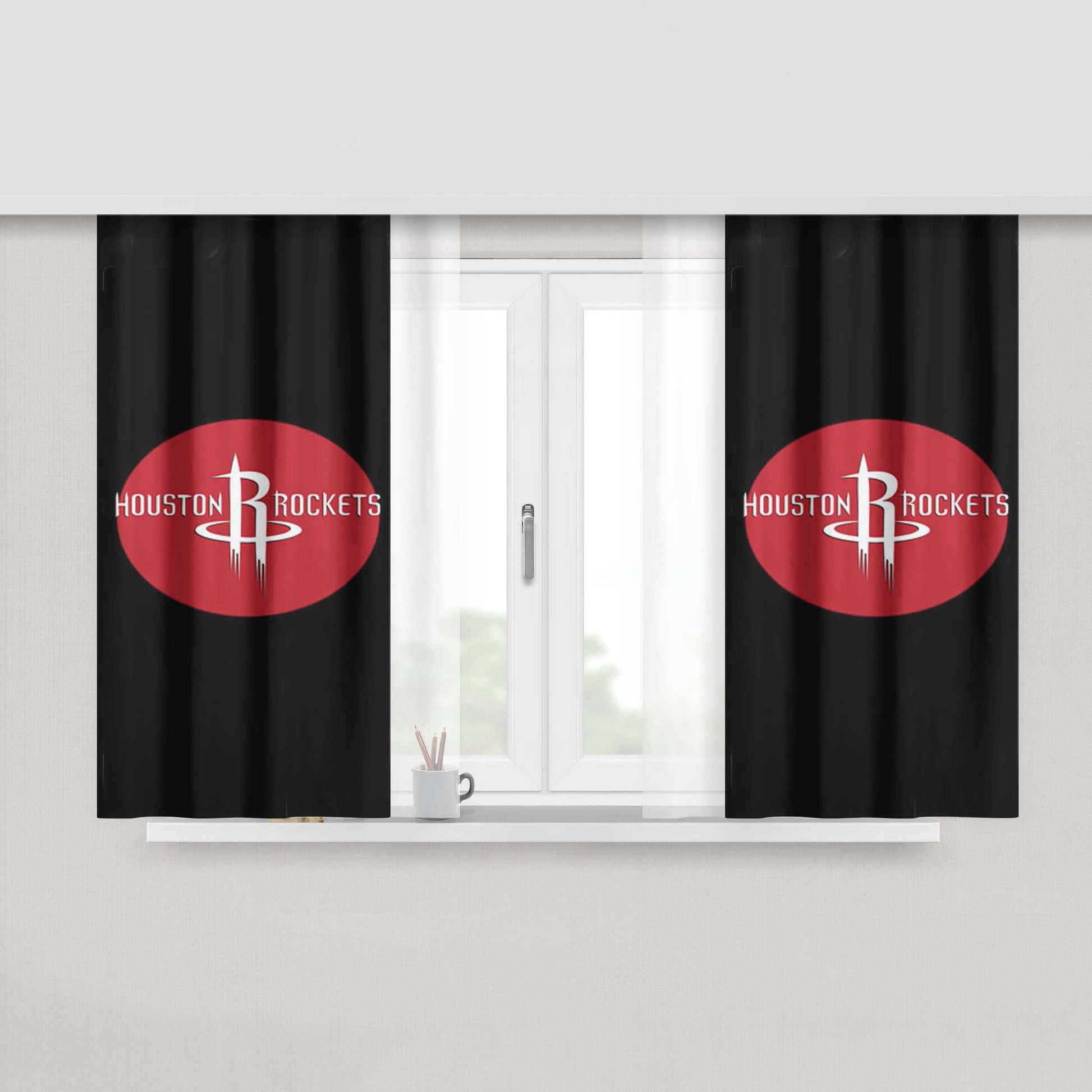 Houston Rockets Logo Peach Skin Window Curtains