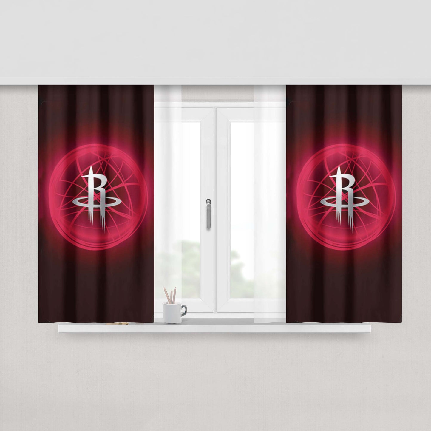 Houston Rockets Symbol Peach Skin Window Curtains