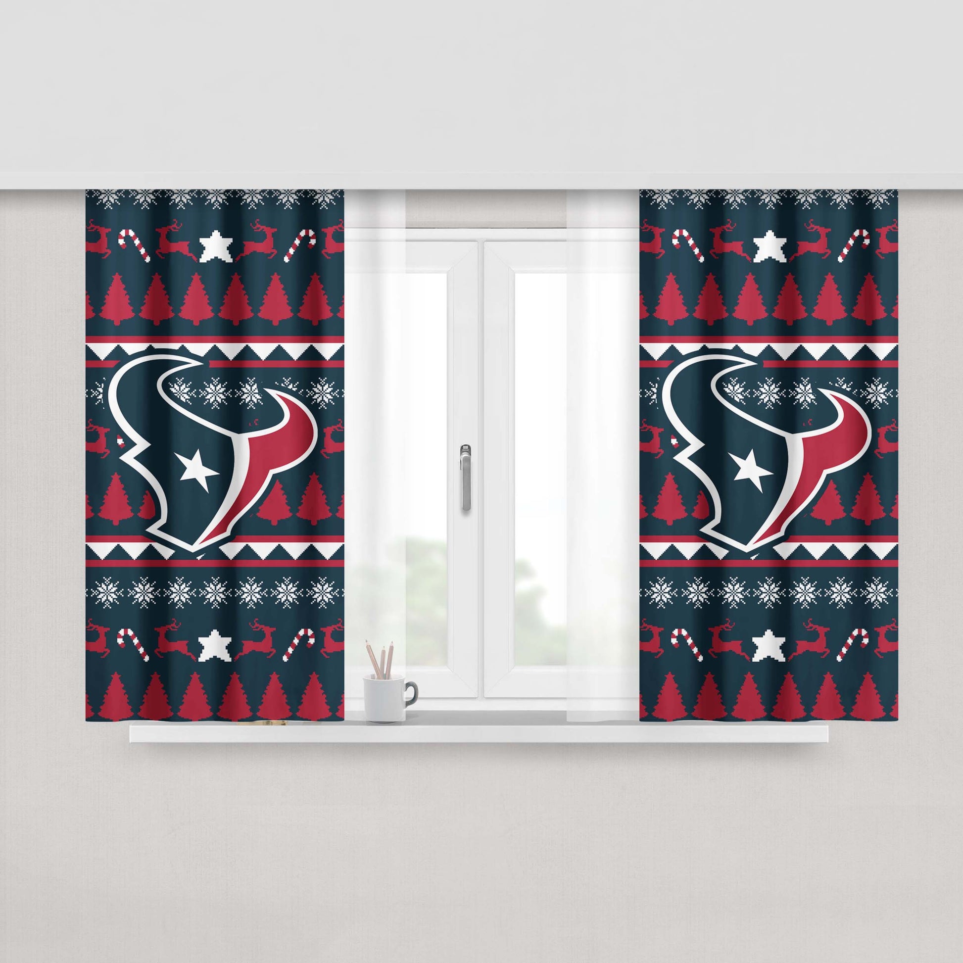 Houston Texans Christmas Sweater Peach Skin Window Curtains