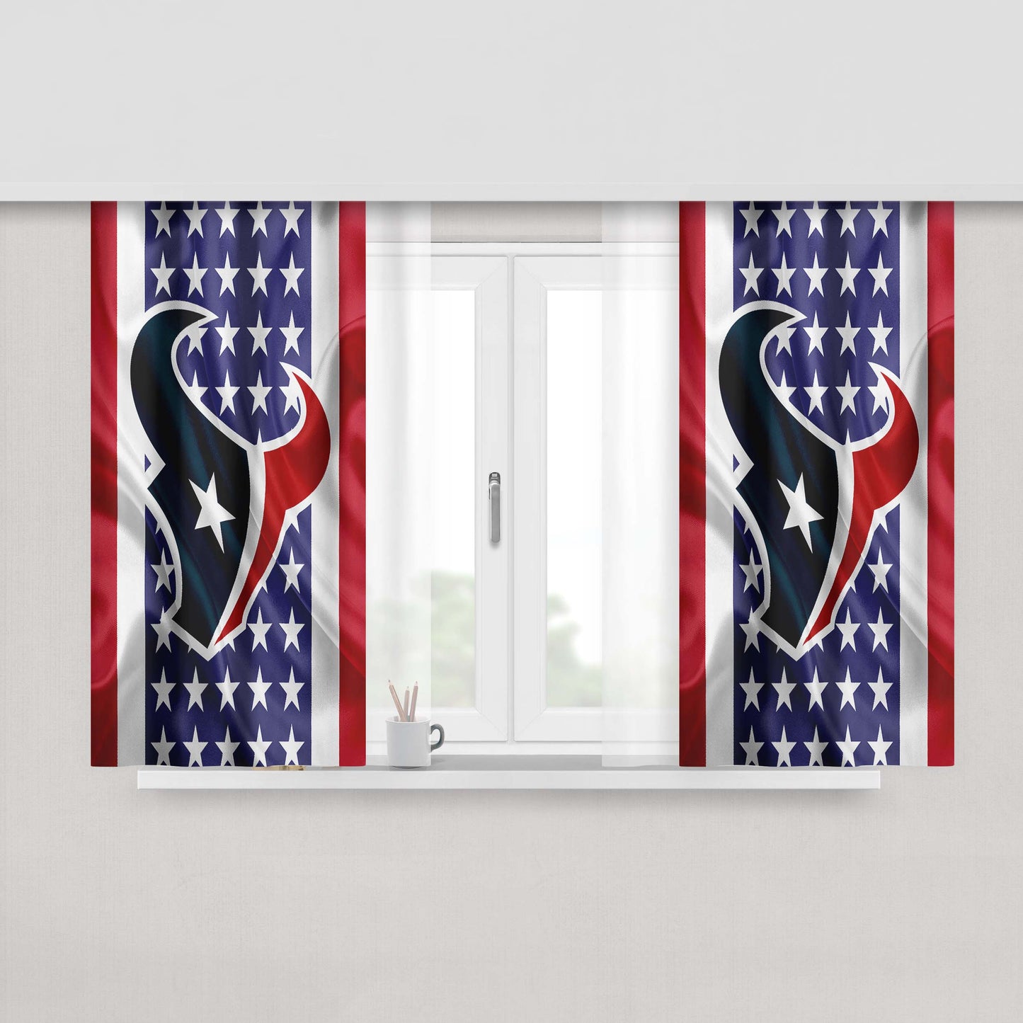 Houston Texans Emblem Silk Flag Peach Skin Window Curtains