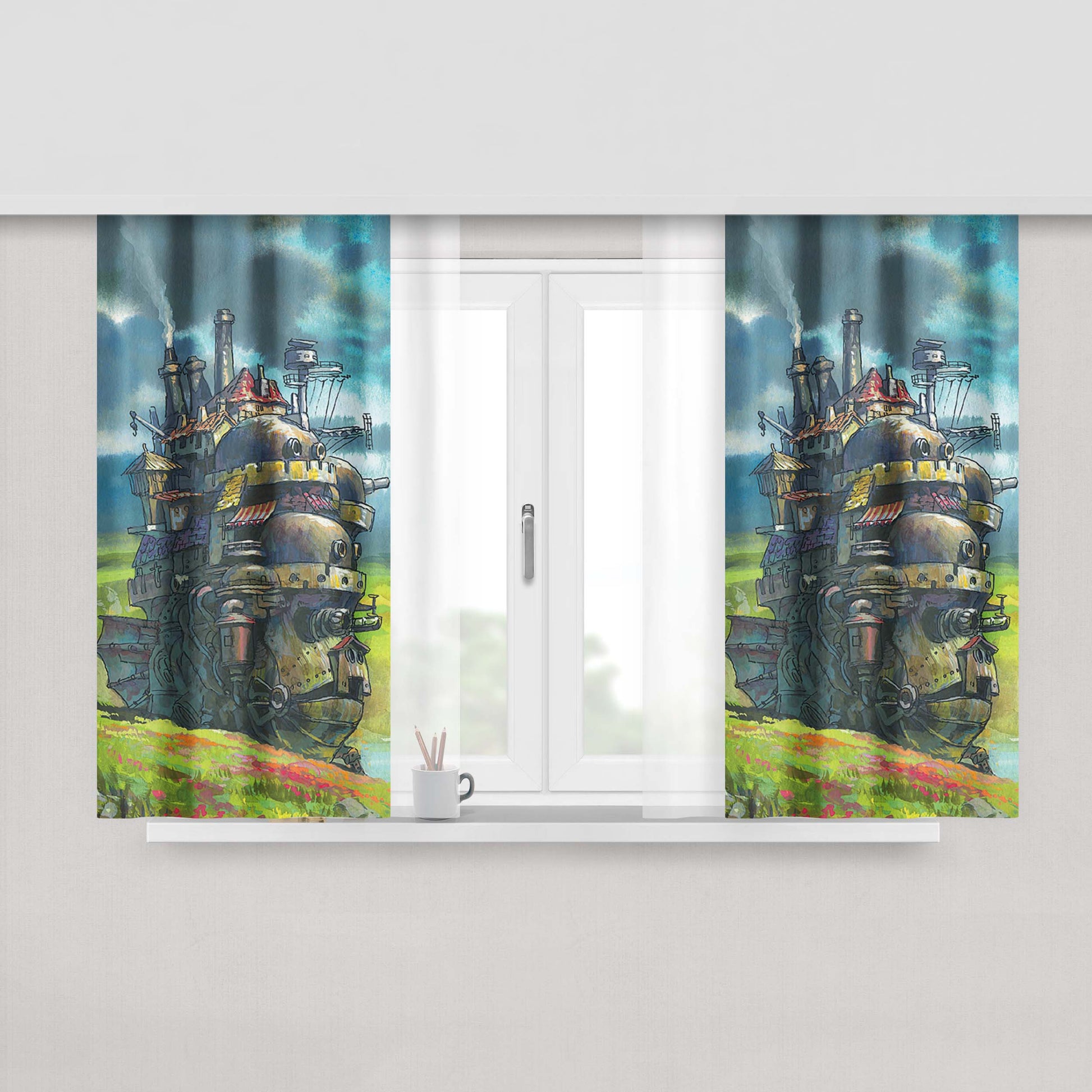 Howls Moving Castle Artwork Peach Skin Window Curtains