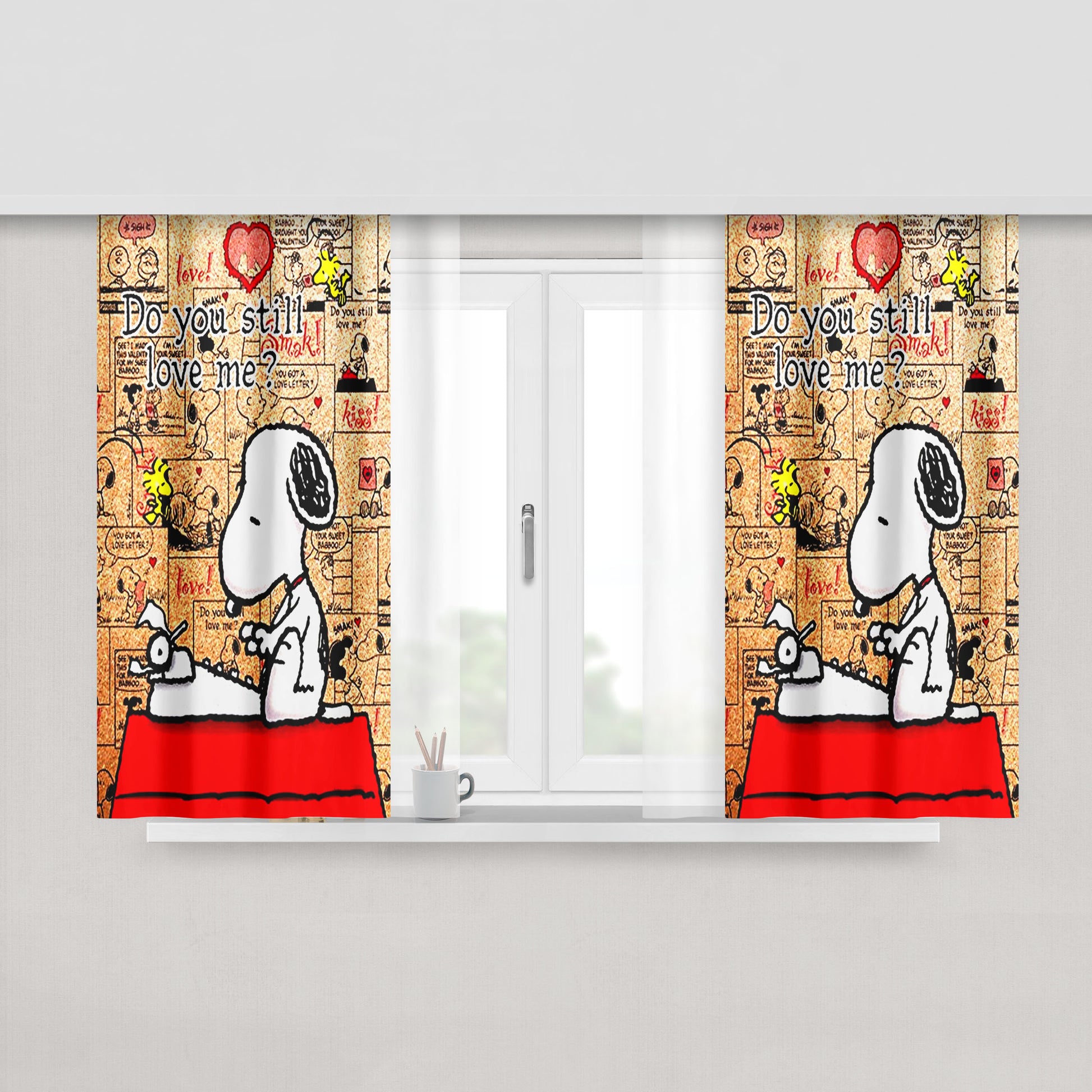Do You Still Love Me Snoopy Peach Skin Window Curtains