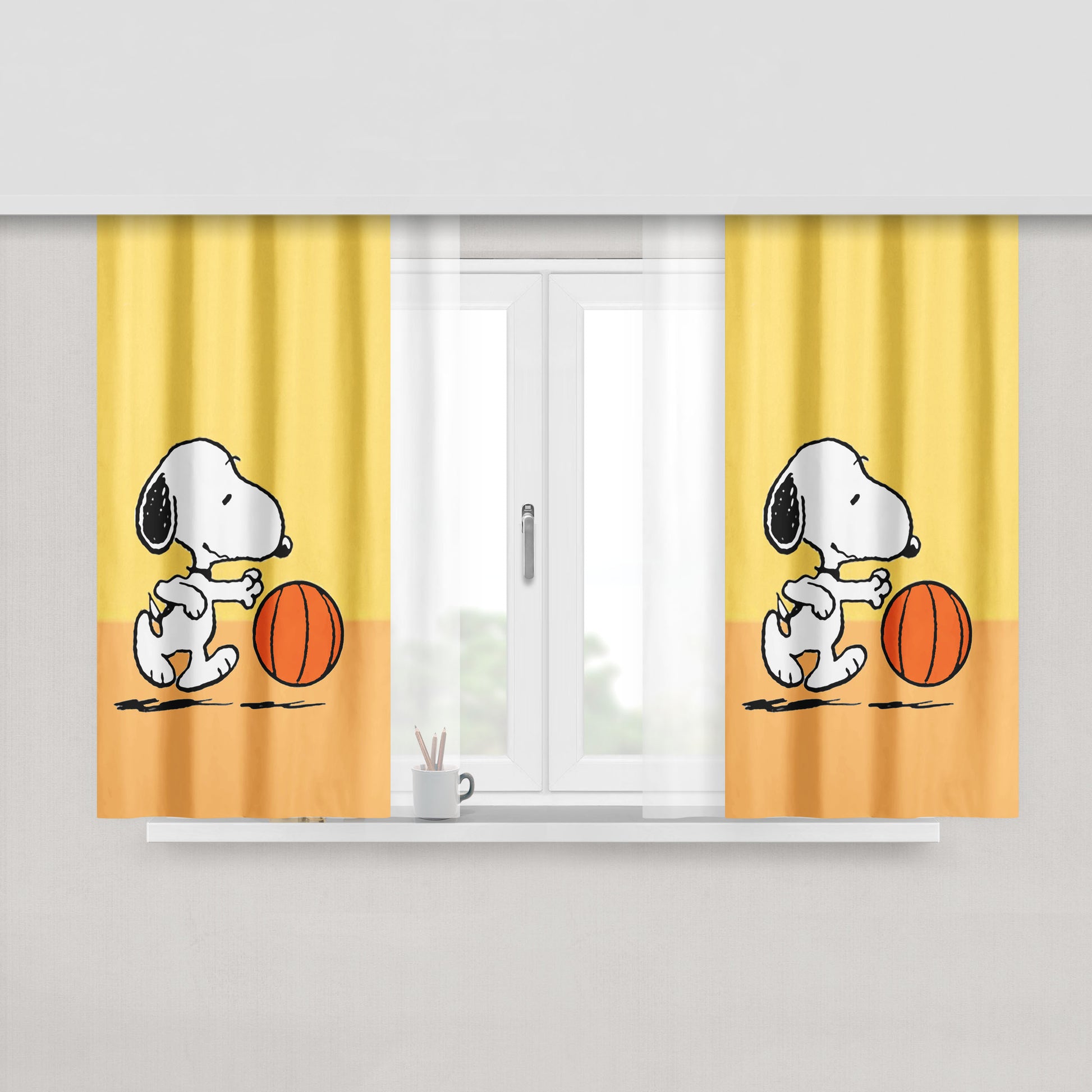 Funny Snoopy Play Basket Peach Skin Window Curtains