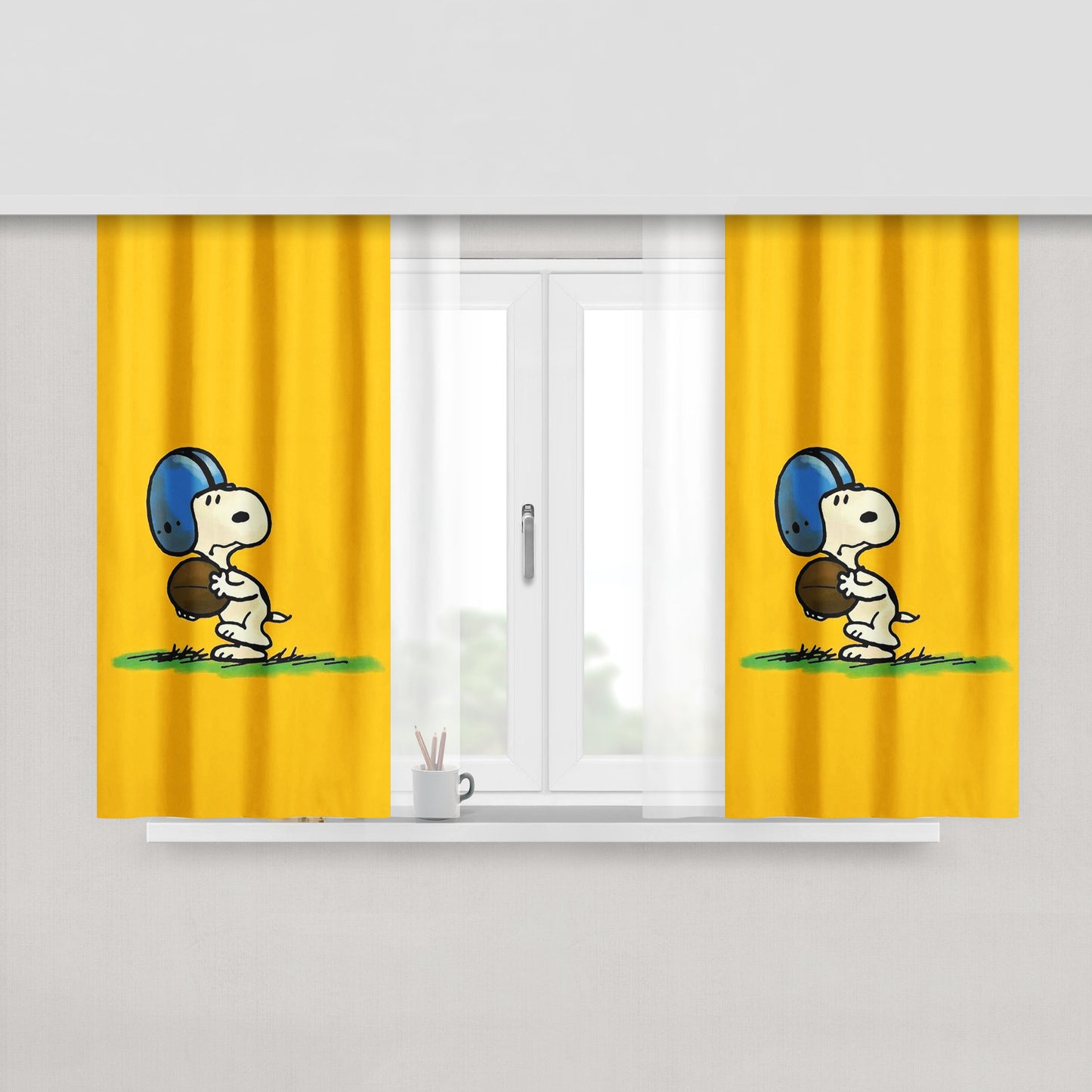 Funny Snoopy Play Football Peach Skin Window Curtains