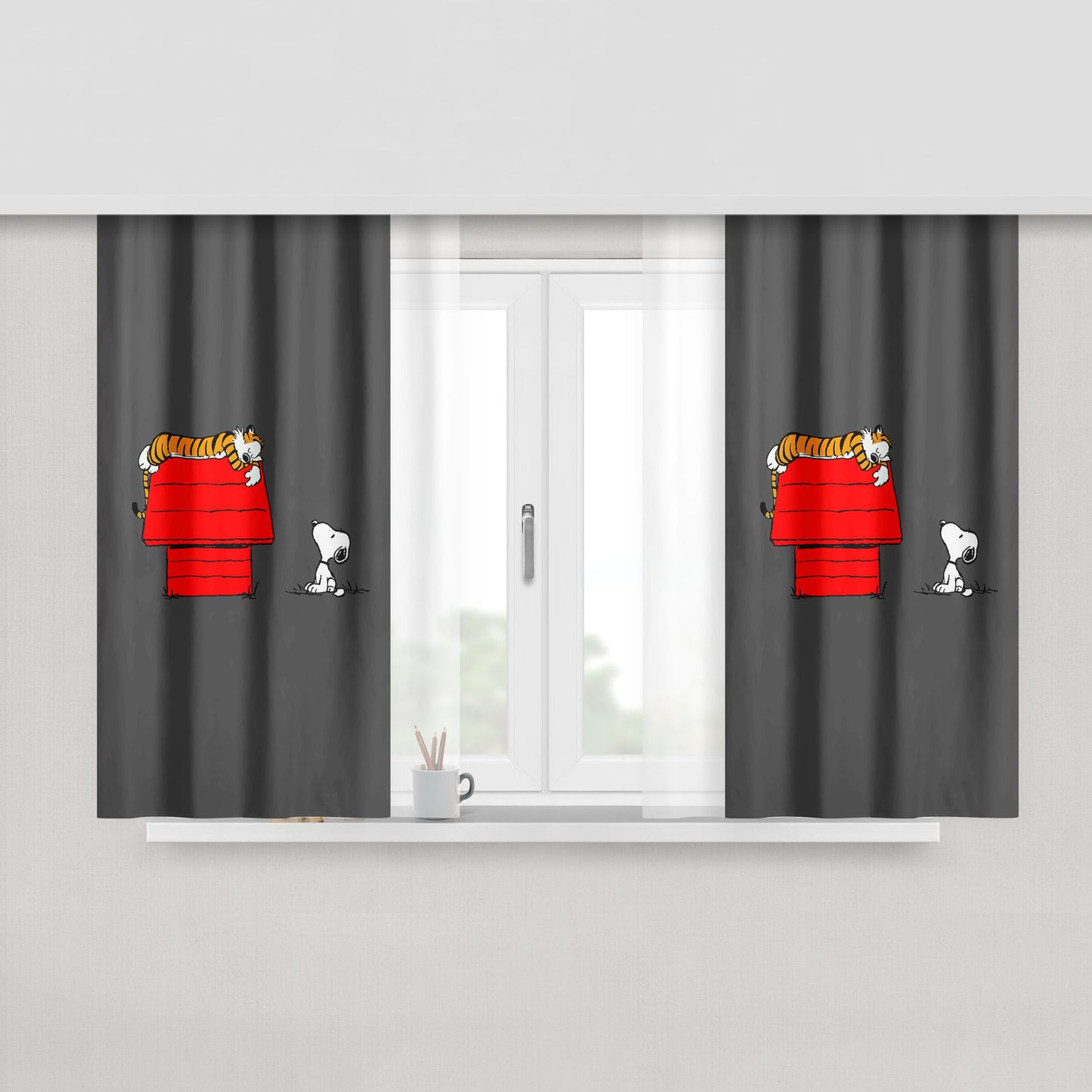 Hobbes Is A Top Snoopy House Peach Skin Window Curtains