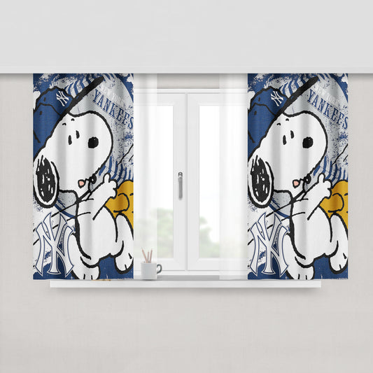 New York Yankees Snoopy Peach Skin Window Curtains