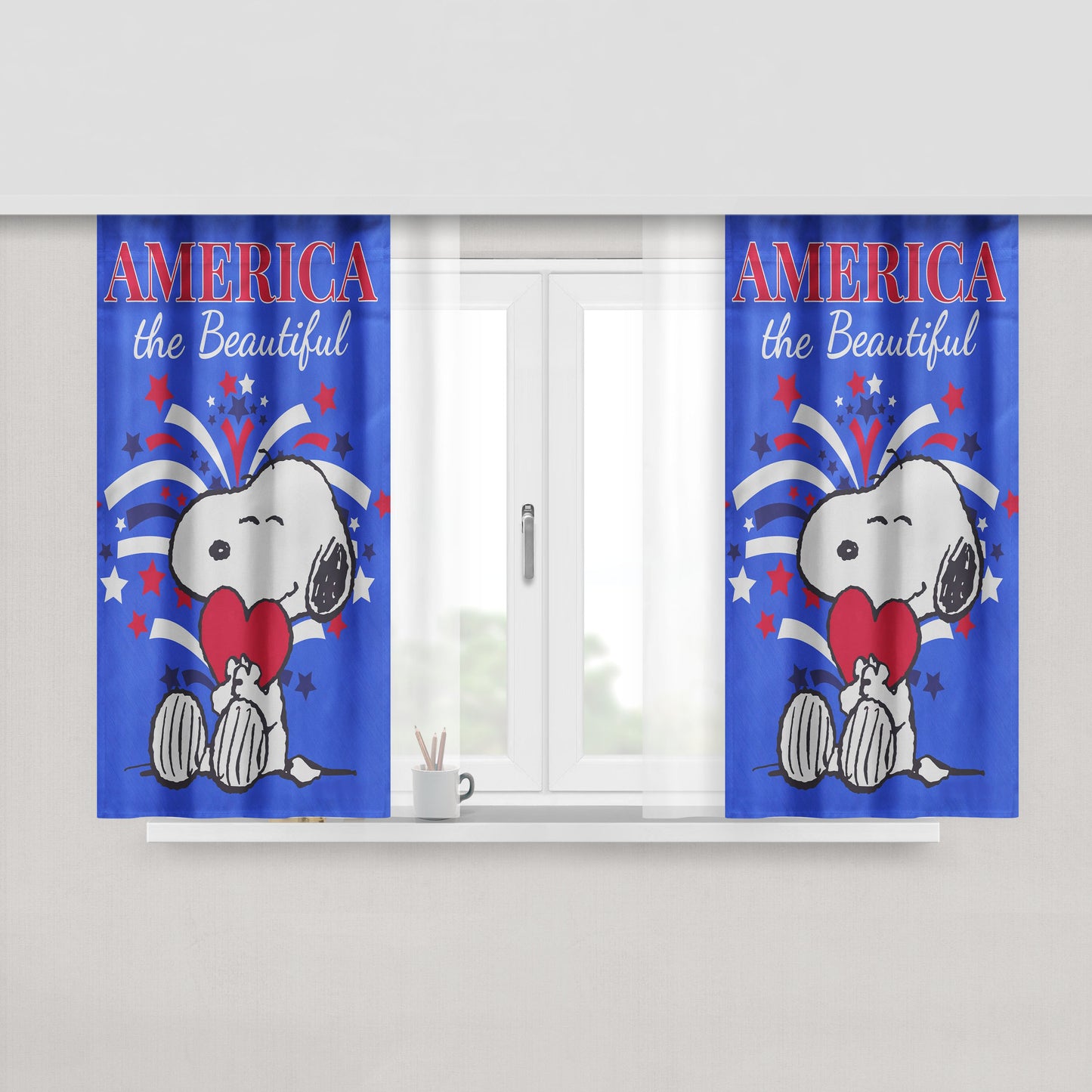 Peanuts America The Beautiful Snoopy Peach Skin Window Curtains