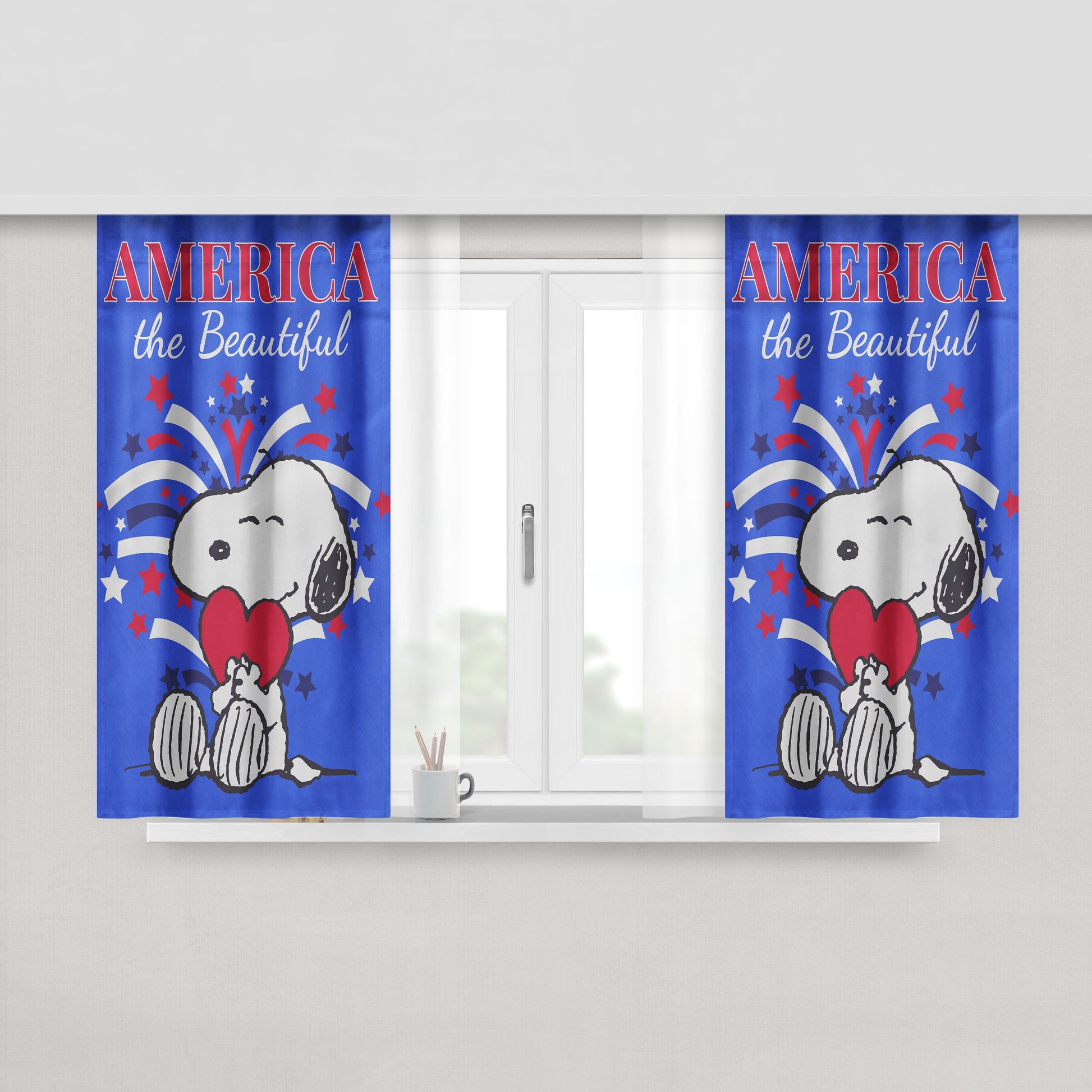 Peanuts America The Beautiful Snoopy Peach Skin Window Curtains