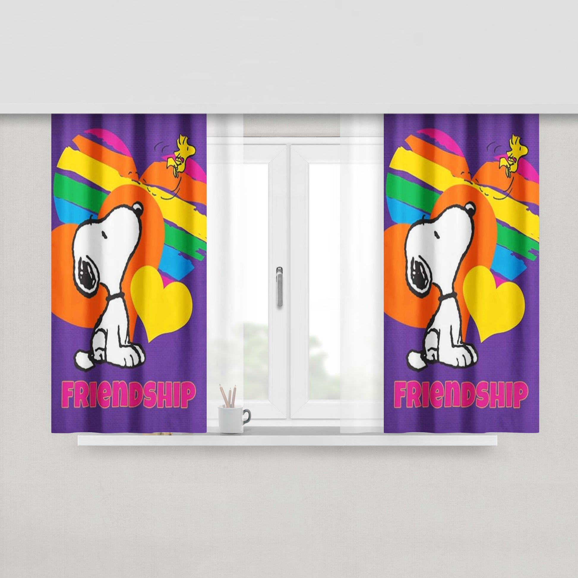 Peanuts Rainbow Friendship Snoopy Peach Skin Window Curtains