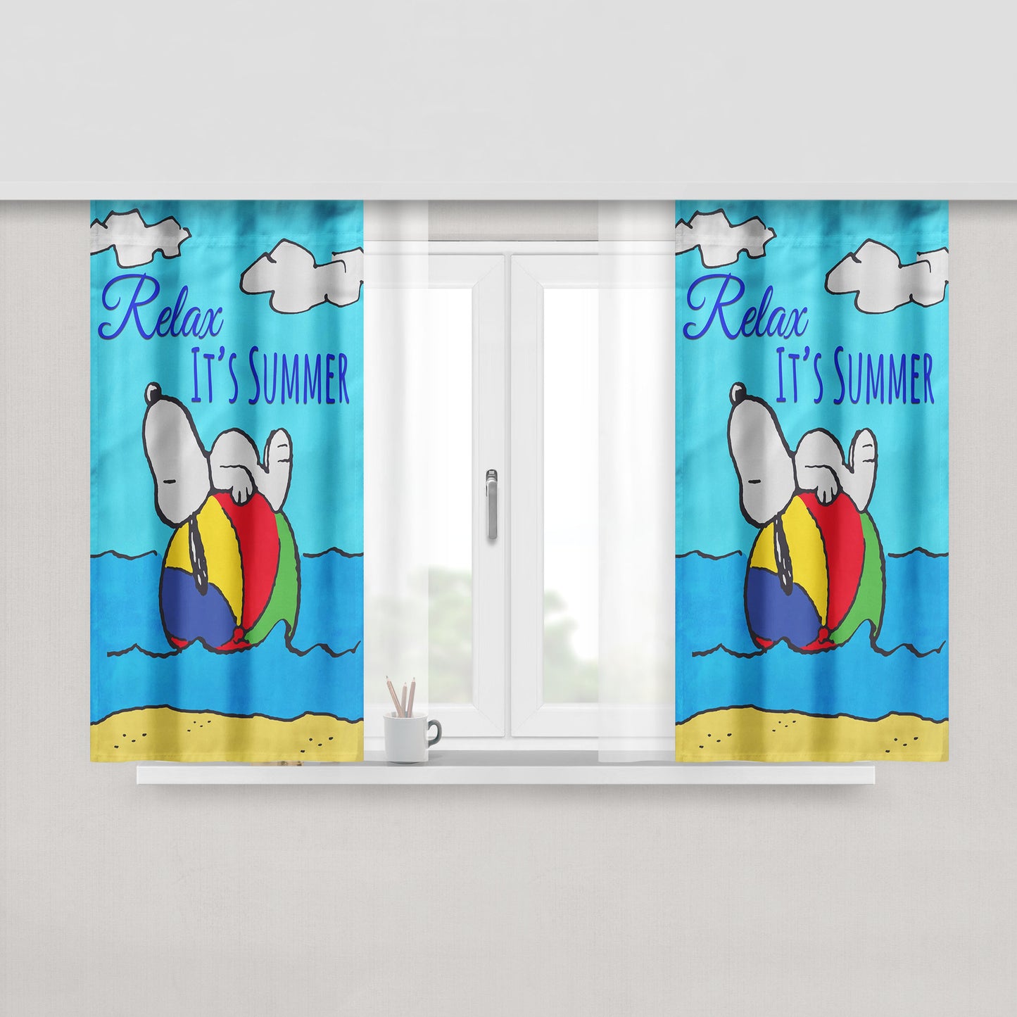 Peanuts Relax It'S Summer Snoopy Peach Skin Window Curtains