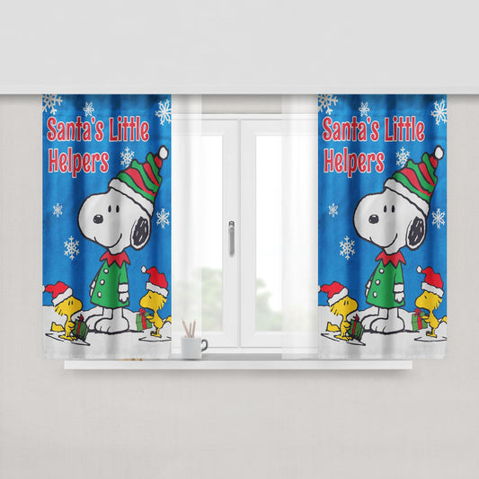 Peanuts Santa'S Little Helpers Snoopy And Woodstock Christmas Peach Skin Window Curtains