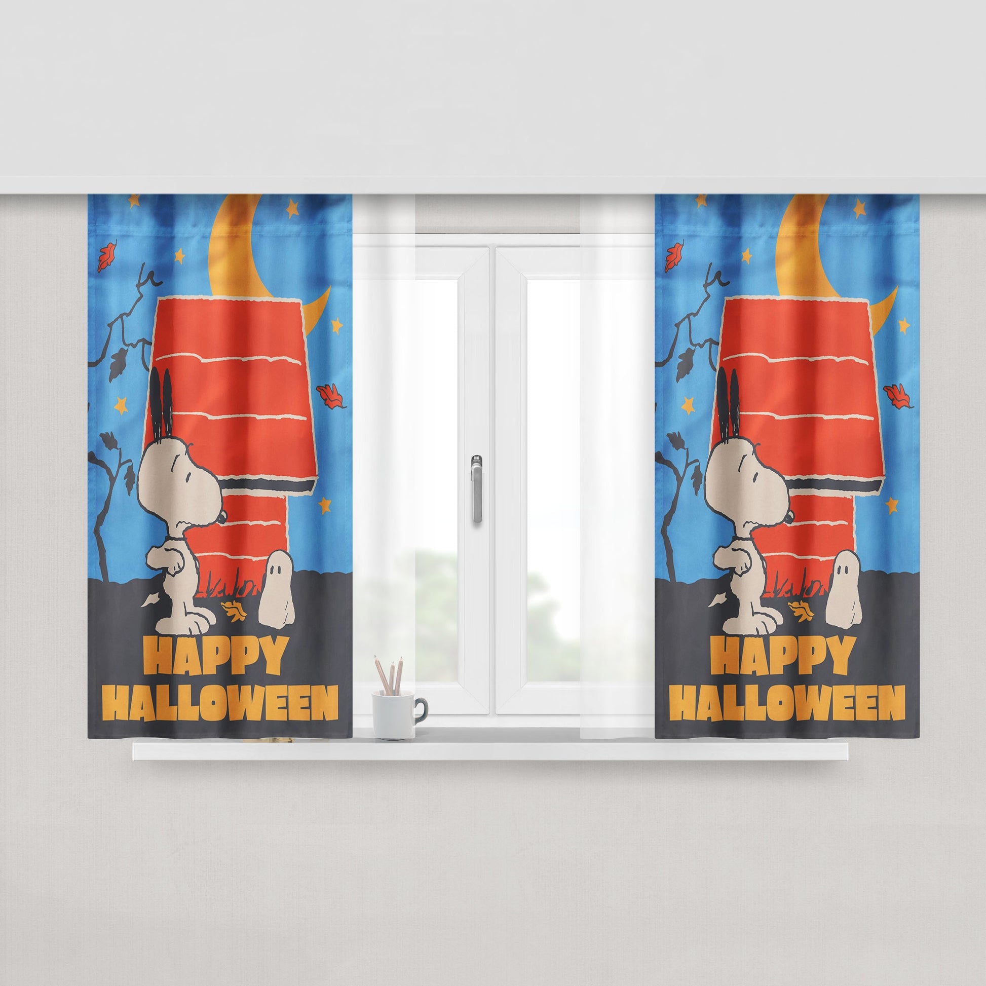 Peanuts Snoopy Ghost Happy Halloween Peach Skin Window Curtains