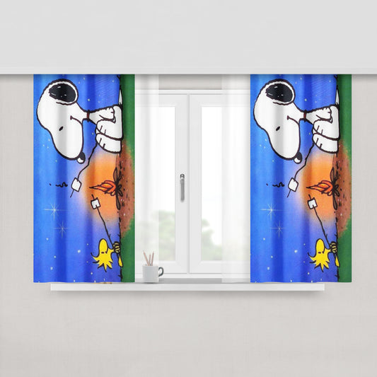 Snoopy Baseball Catch Peach Skin Window Curtains