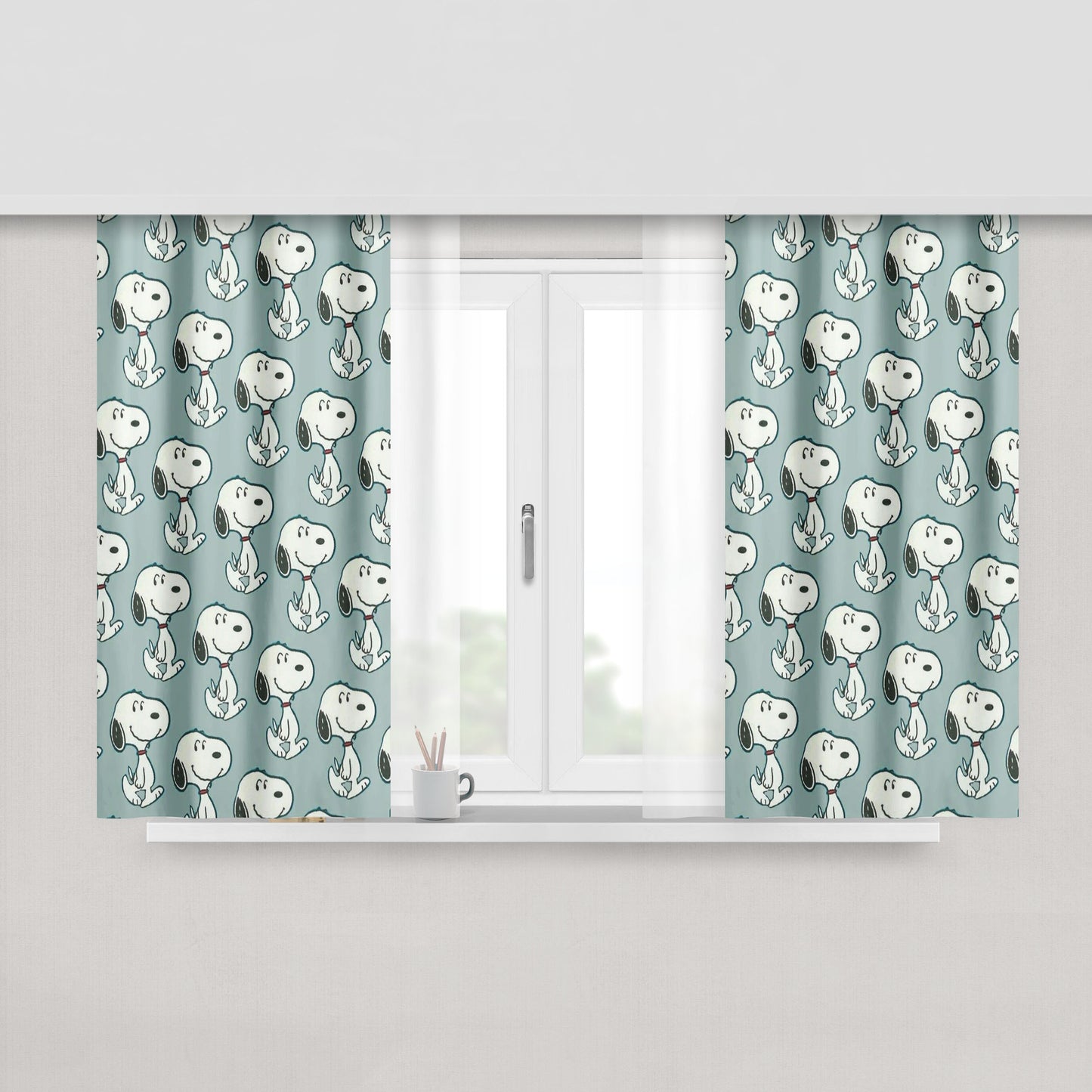 Snoopy Blue Line Peach Skin Window Curtains