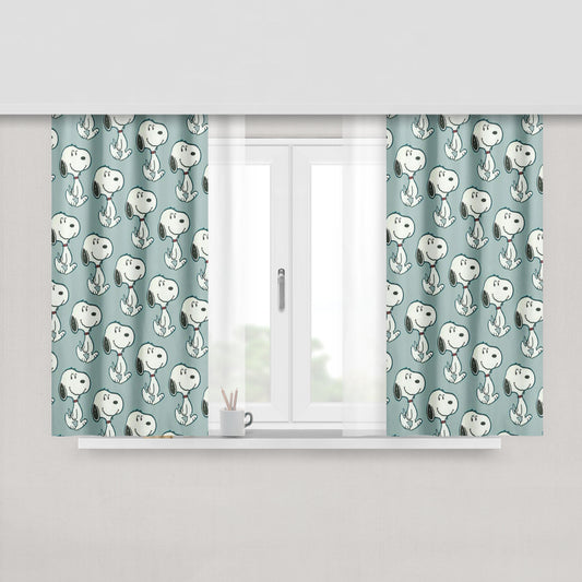 Snoopy Blue Line Peach Skin Window Curtains