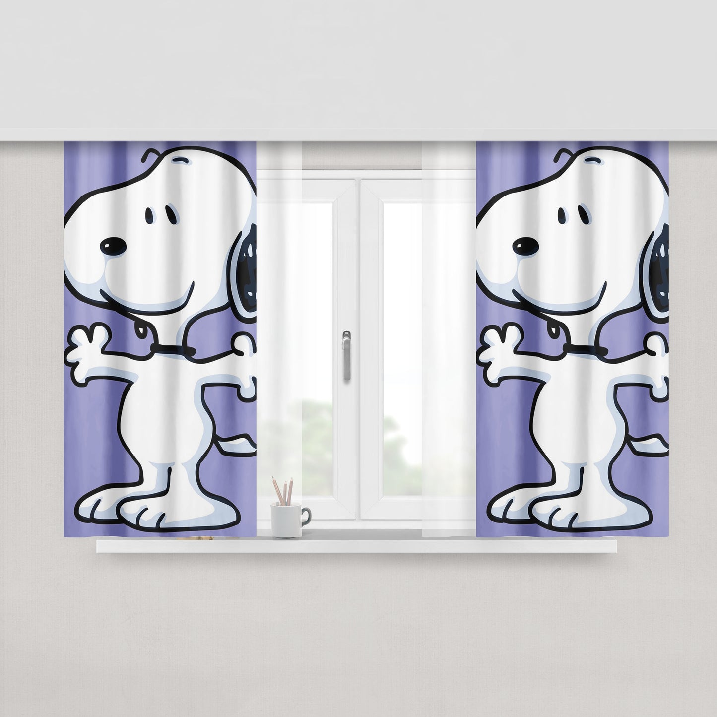 Snoopy Blue Peach Skin Window Curtains