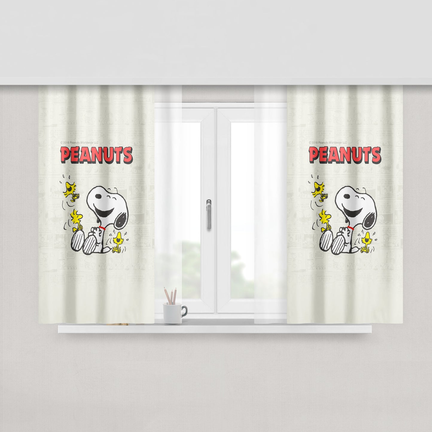 Snoopy Comic 2 Peach Skin Window Curtains