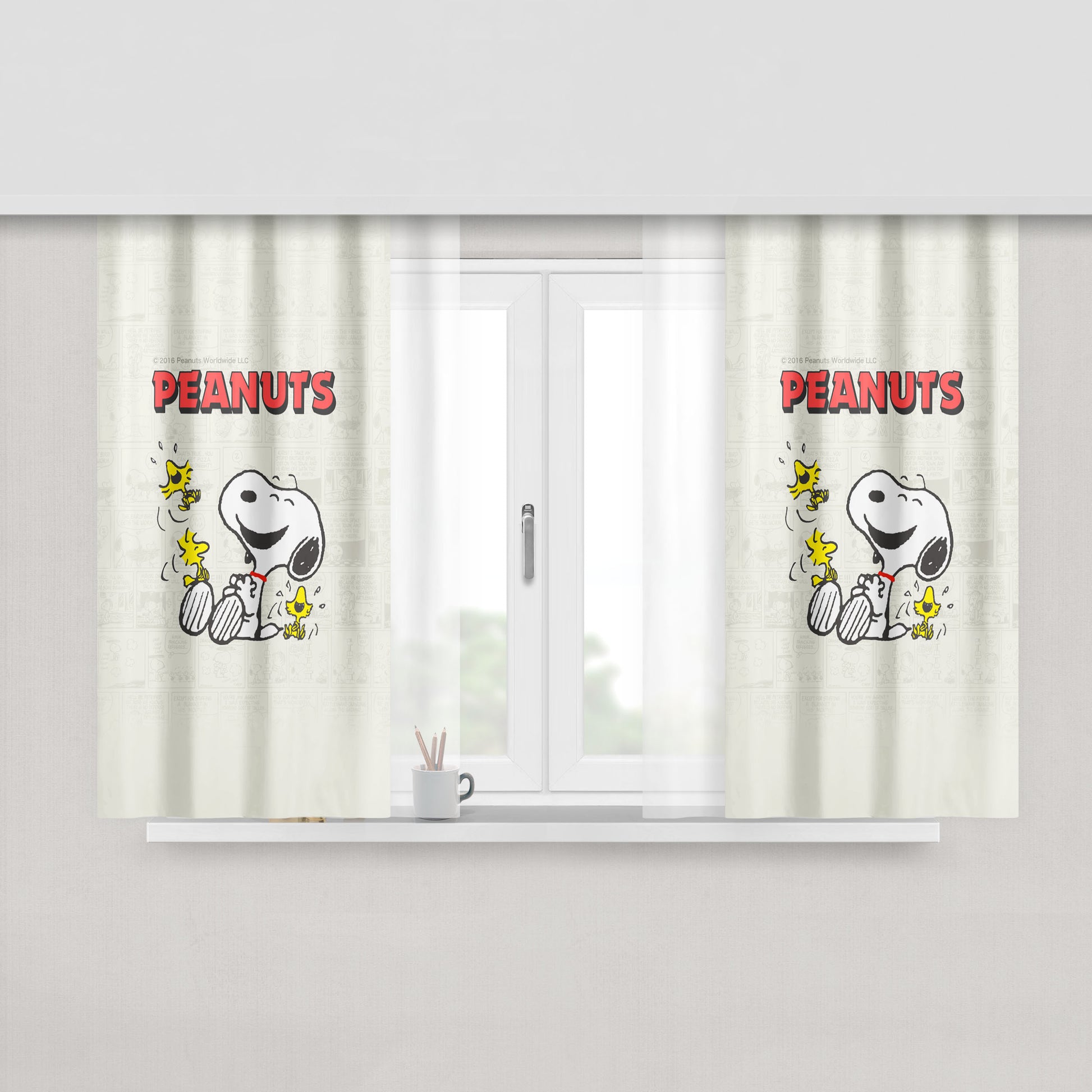 Snoopy Comic 2 Peach Skin Window Curtains