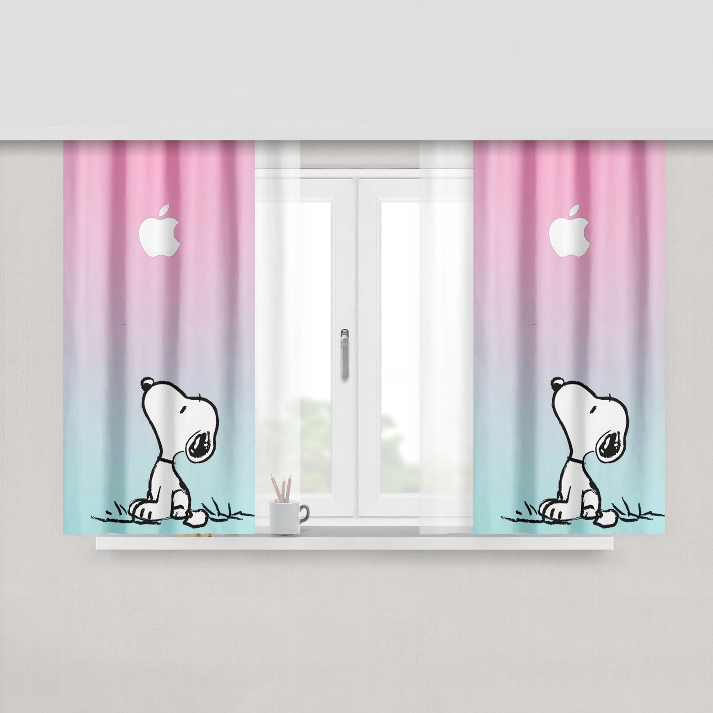 Snoopy Fishing Peach Skin Window Curtains