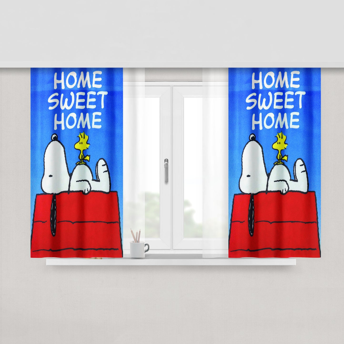 Snoopy Heart Peach Skin Window Curtains