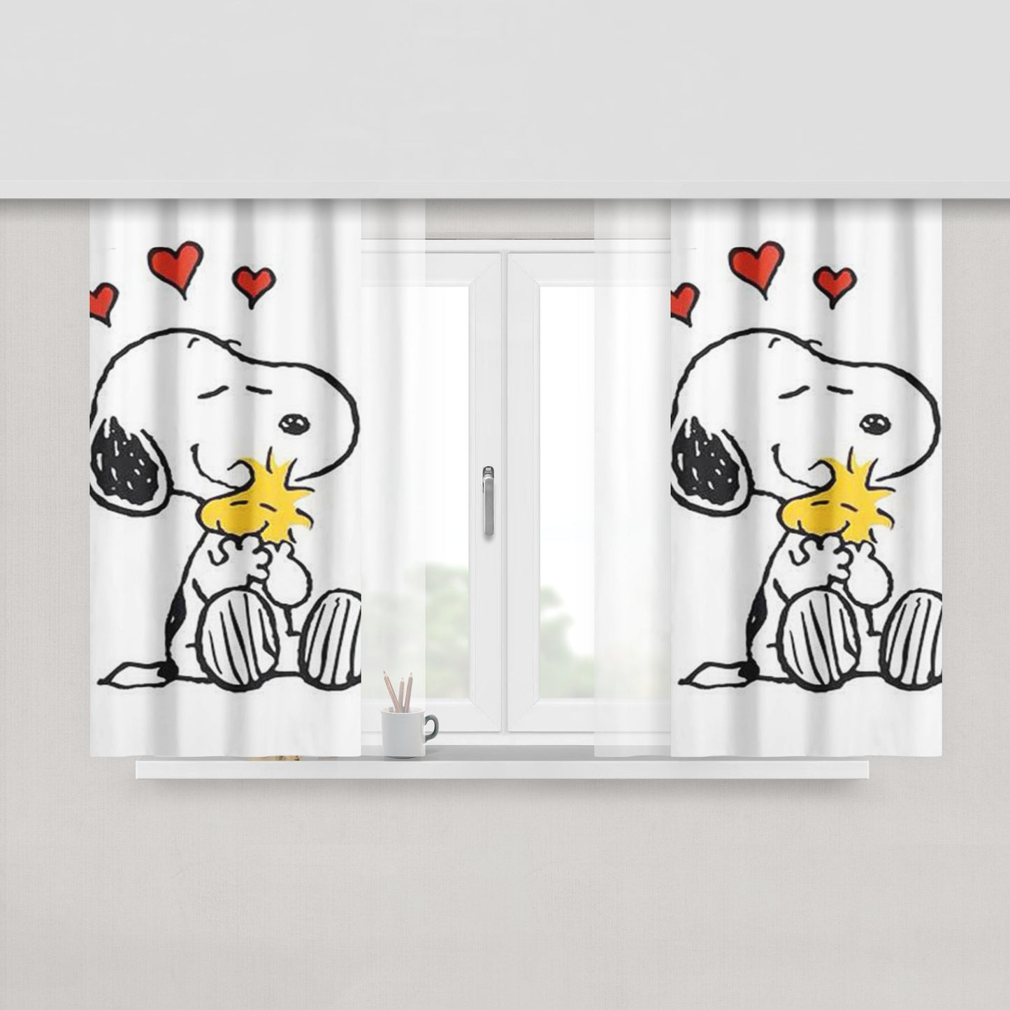 Snoopy Hug Charlie Brown Peach Skin Window Curtains