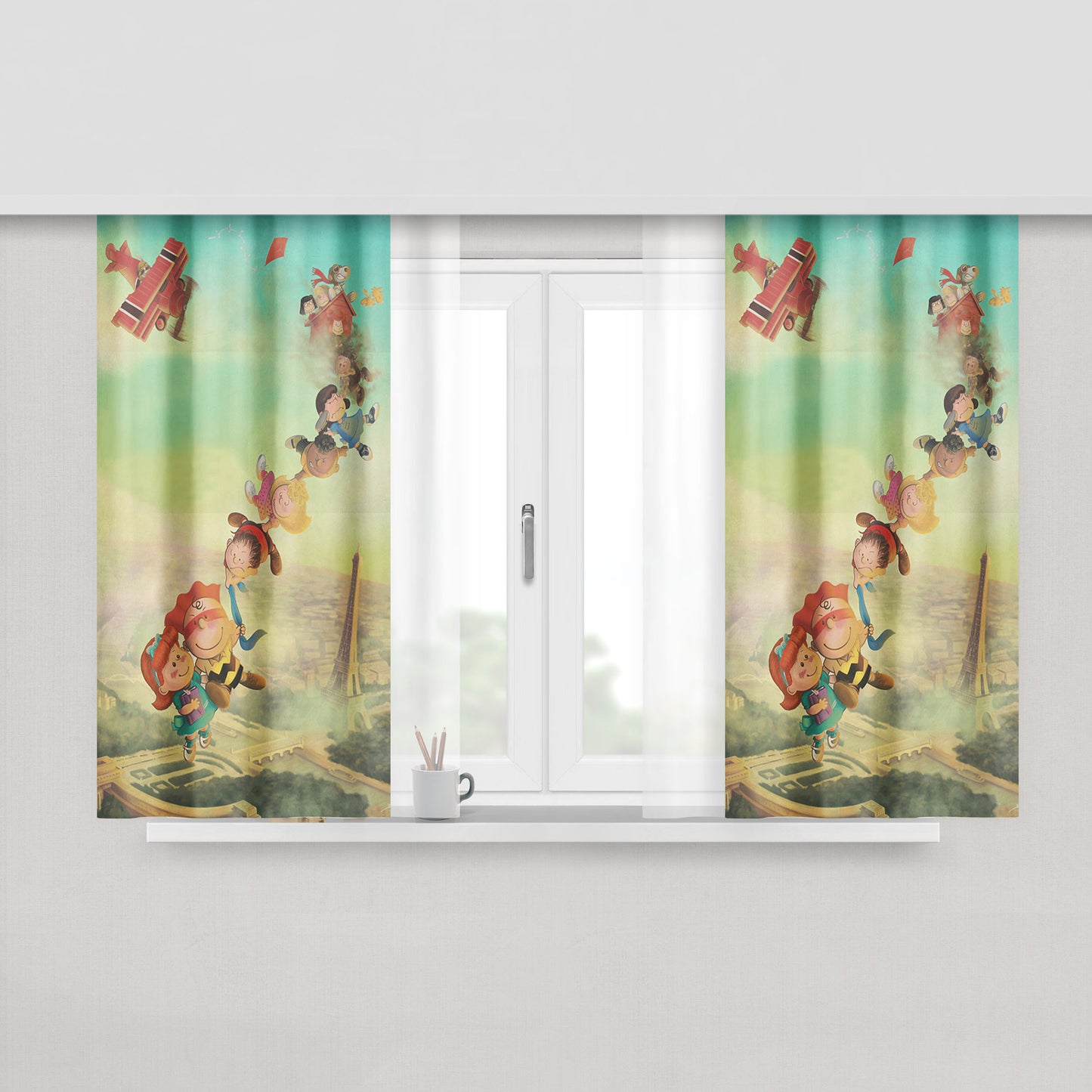Snoopy I Love Reading Peach Skin Window Curtains
