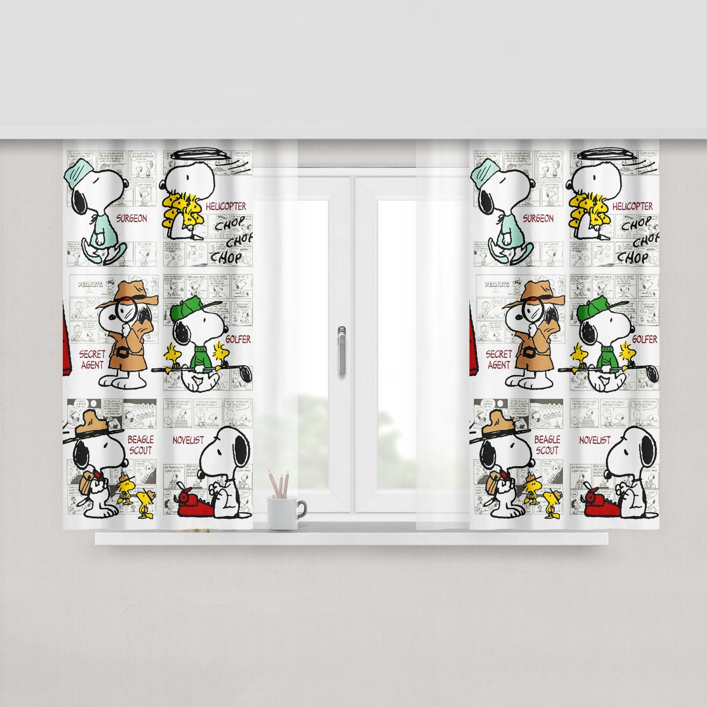 Snoopy Love Heart Peach Skin Window Curtains