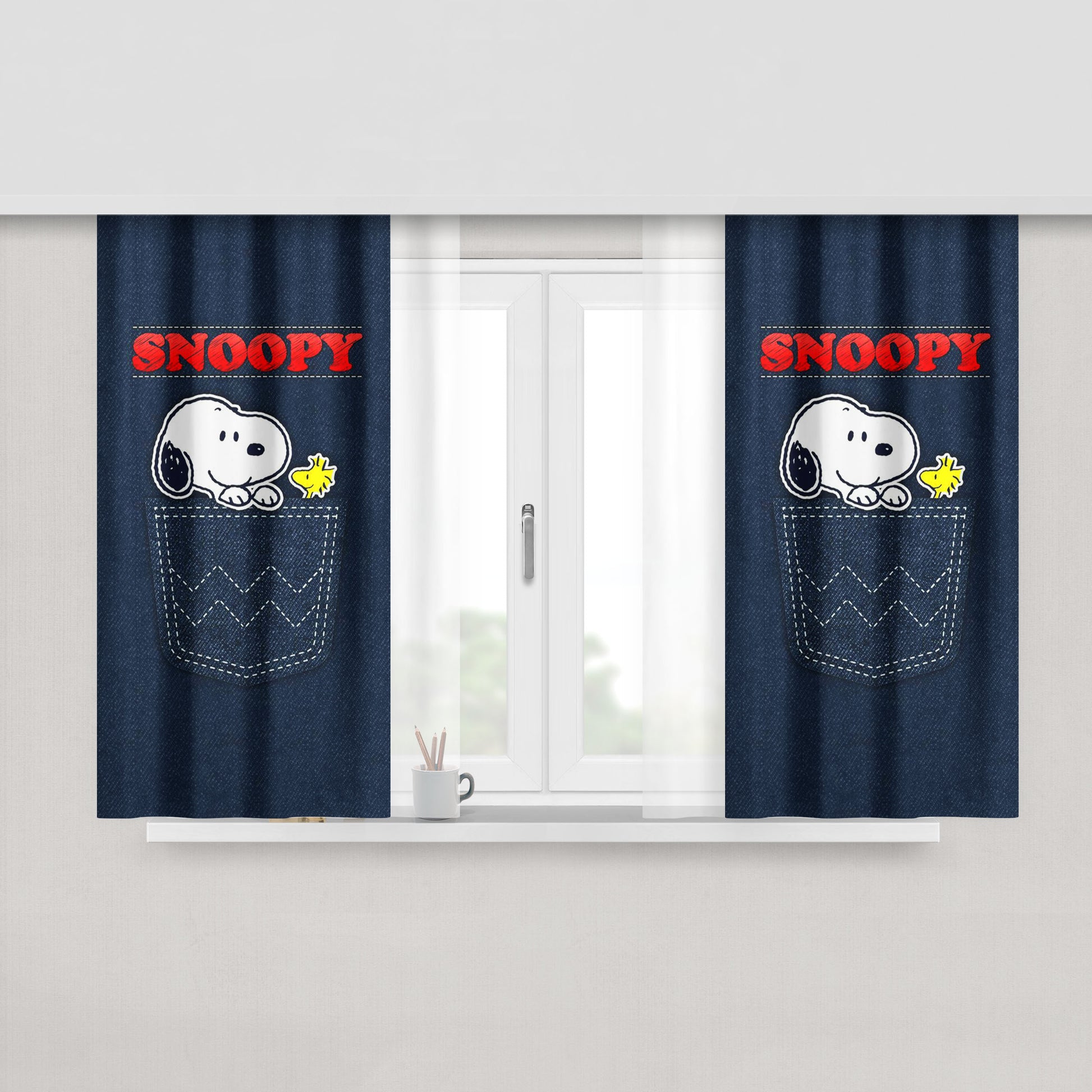 Snoopy Peanuts In Moon Peach Skin Window Curtains